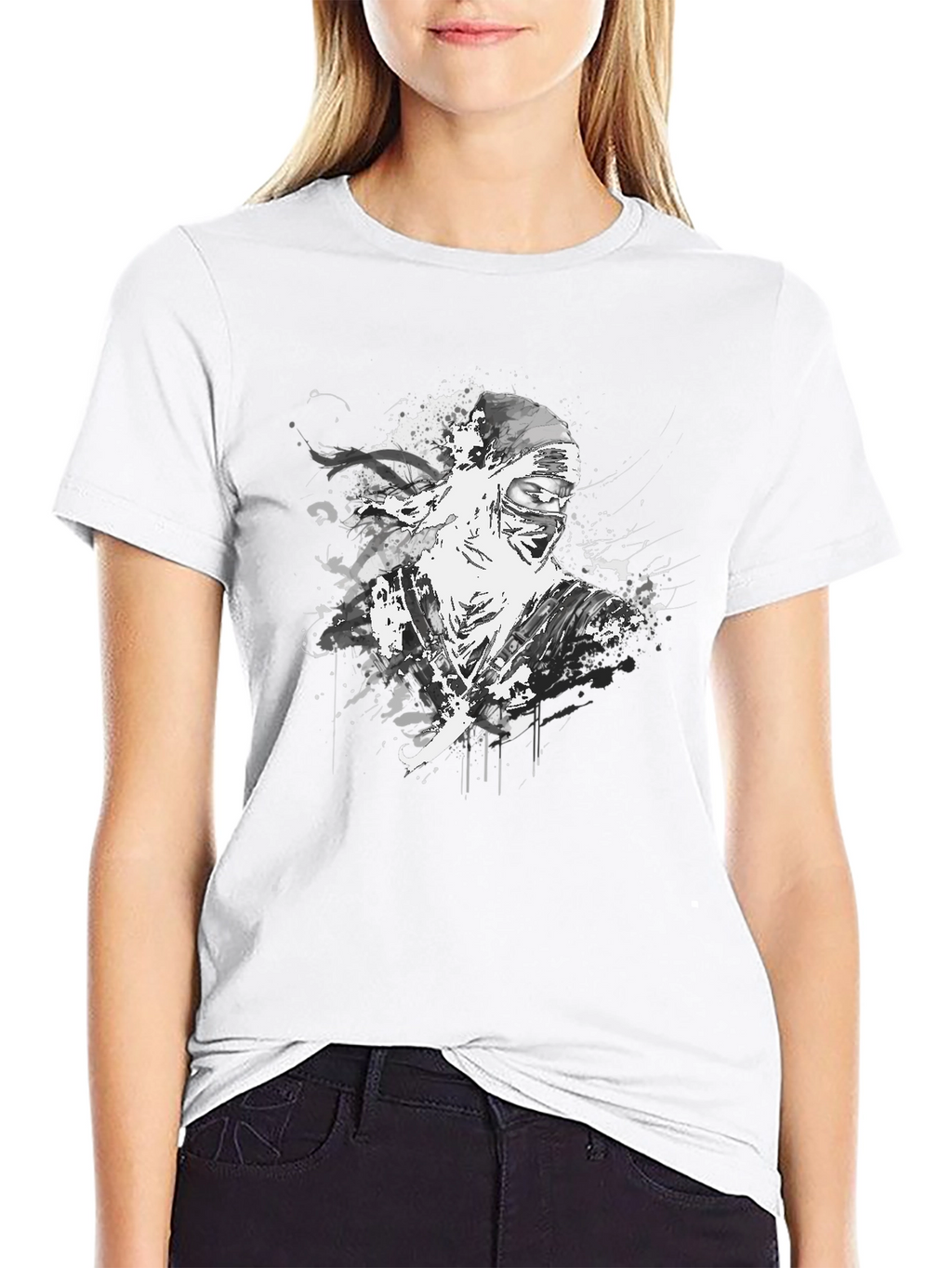 Ink Splatter Ninja Graphic Black T-Shirt