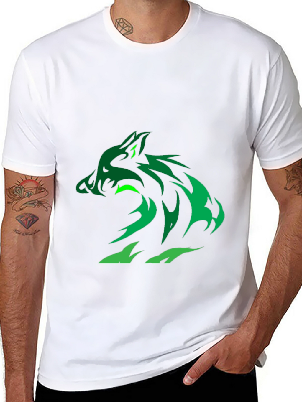 Green Wolf Graphic Black T-Shirt