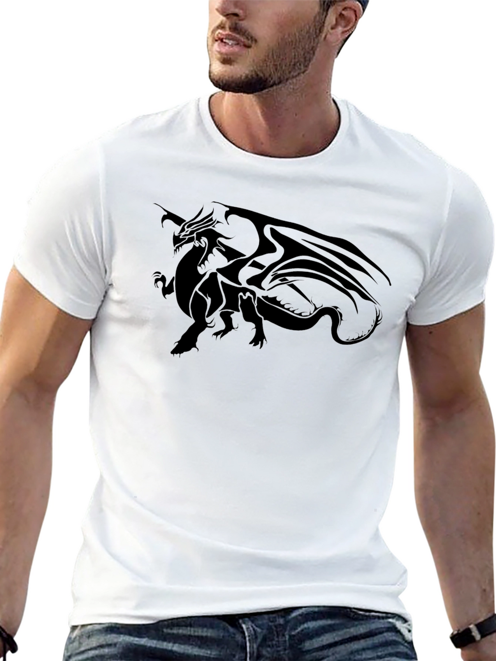 Dragon Graphic Tee - Black Cotton Casual T-Shirt