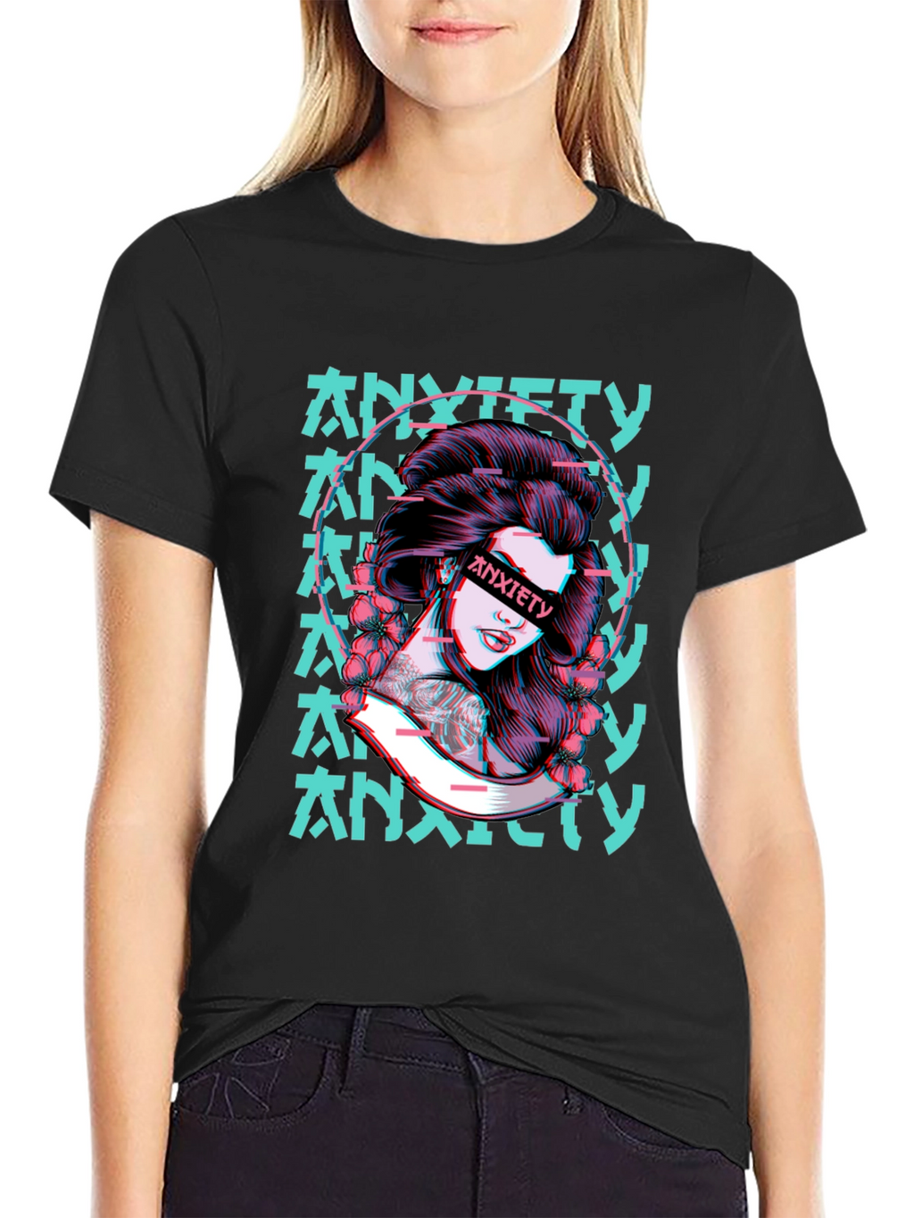 Anxiety Girl Graphic T-Shirt - Black