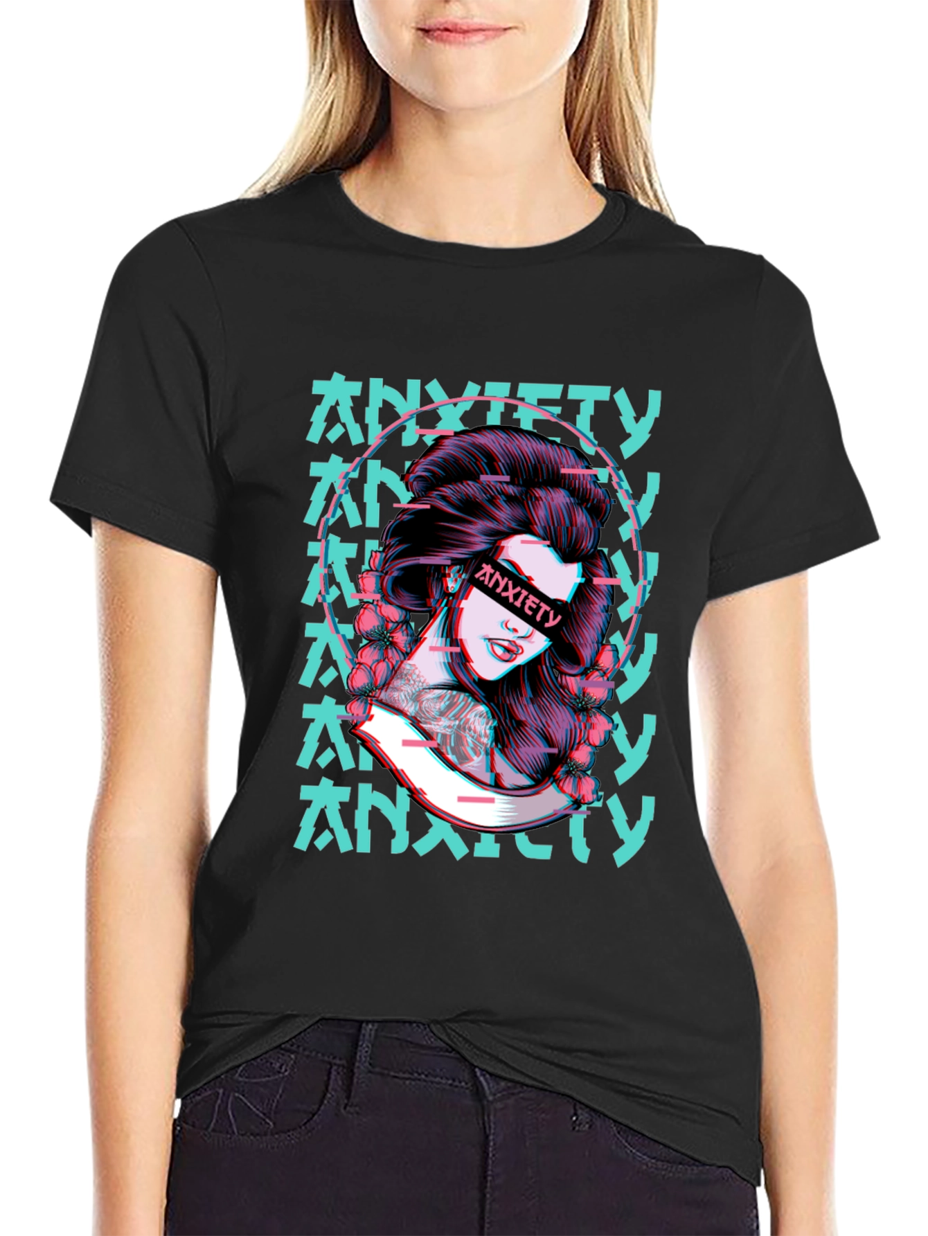 Anxiety Girl Graphic T-Shirt - Black