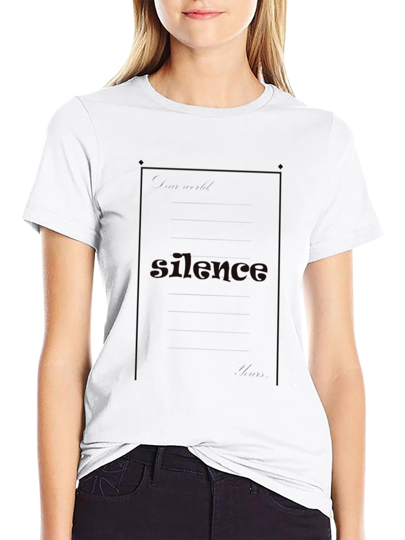 Silence Graphic Print Crew Neck T-Shirt