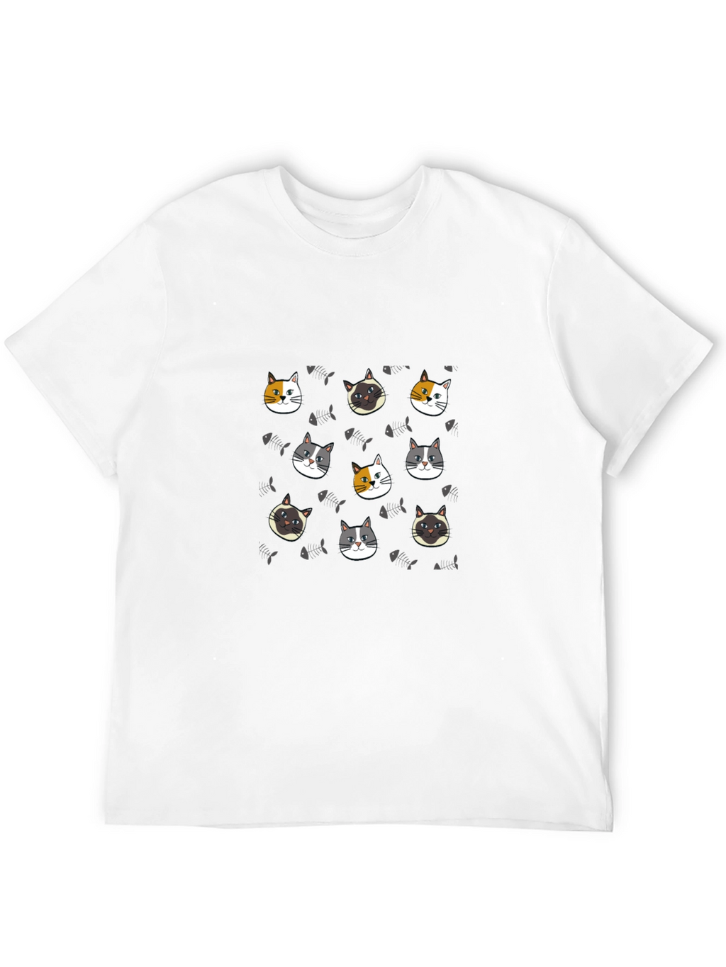 Cute Cat Faces Pattern Black T-Shirt