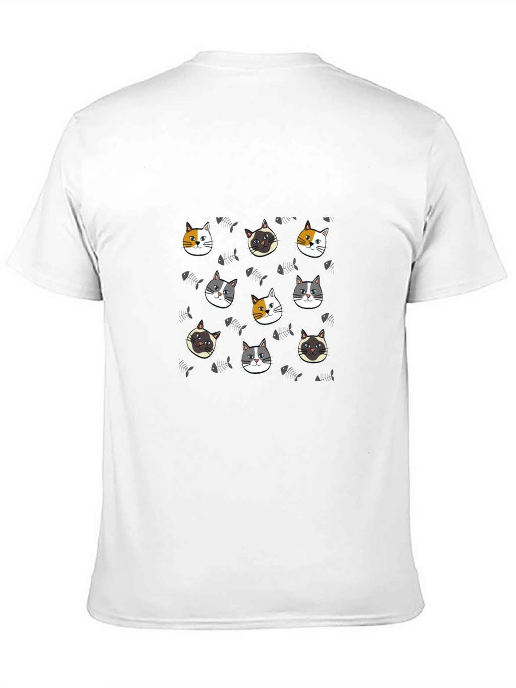 Cute Cat Faces Pattern Black T-Shirt