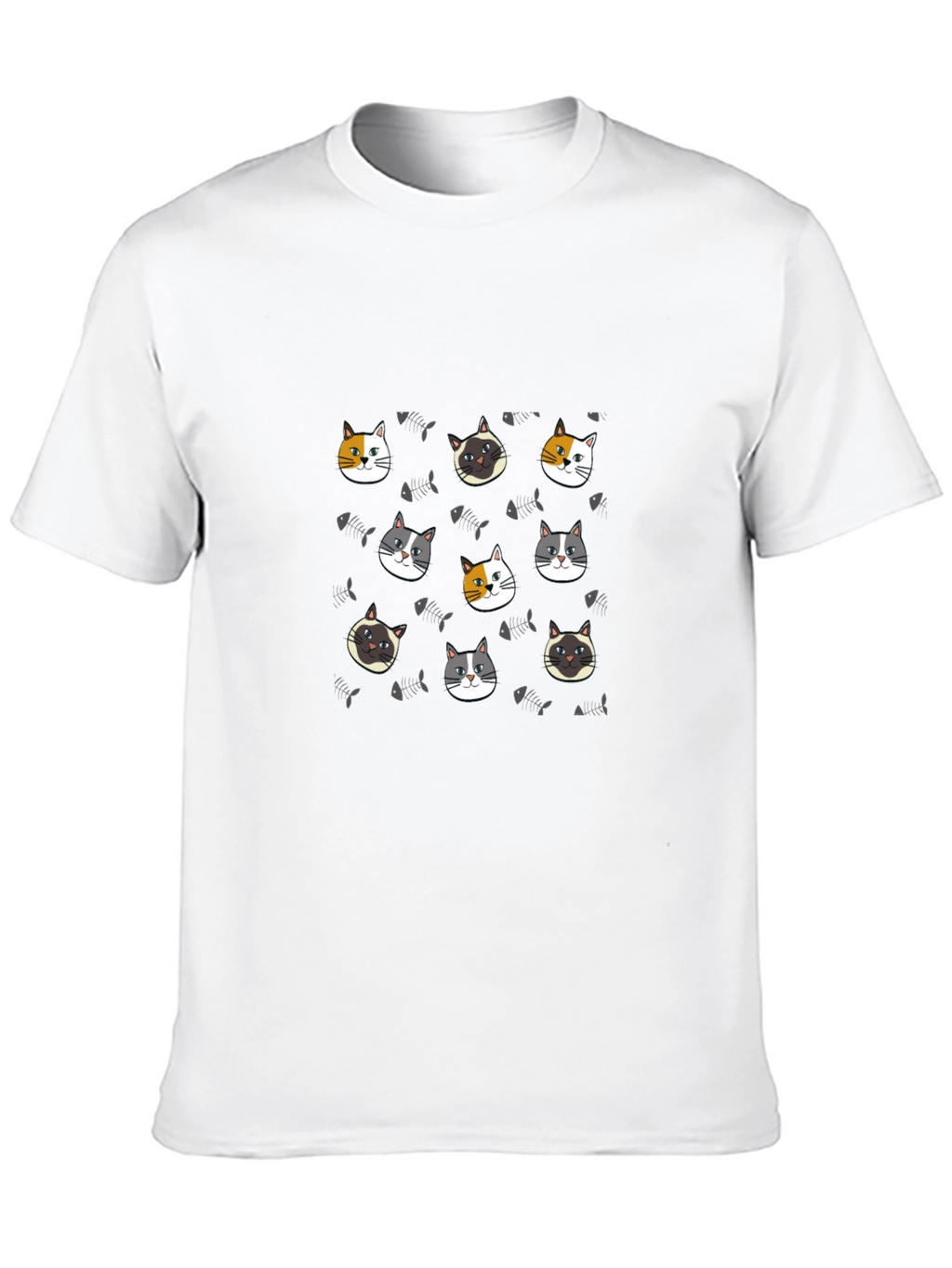 Cute Cat Faces Pattern Black T-Shirt