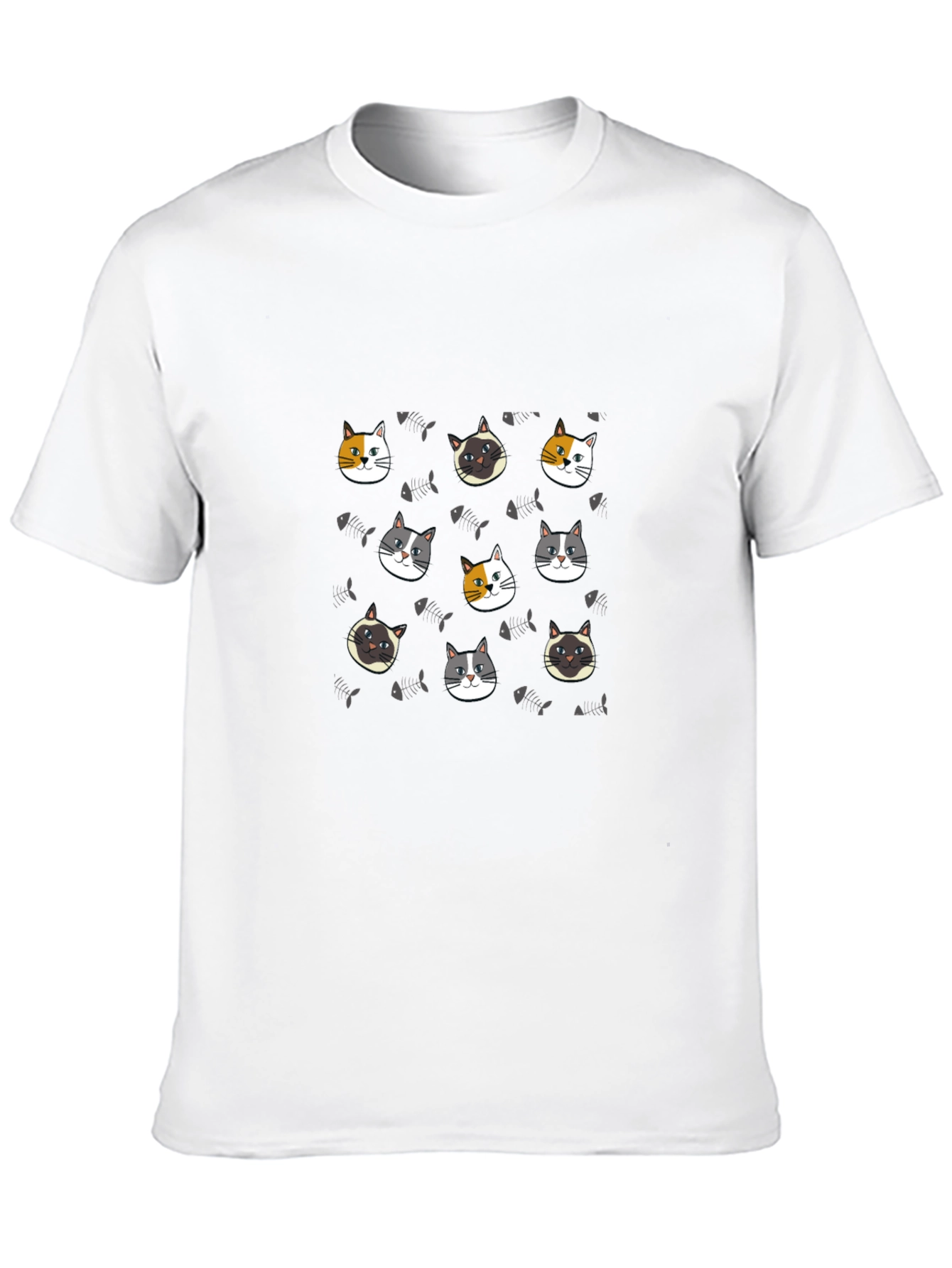 Cute Cat Faces Pattern Black T-Shirt