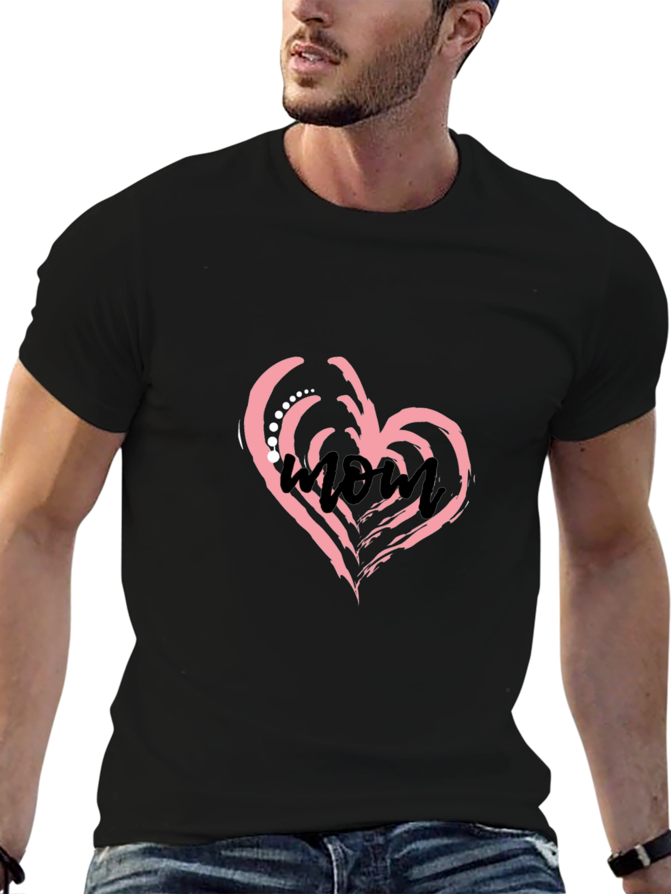 Stylish Black T-Shirt with Mom Heart Design