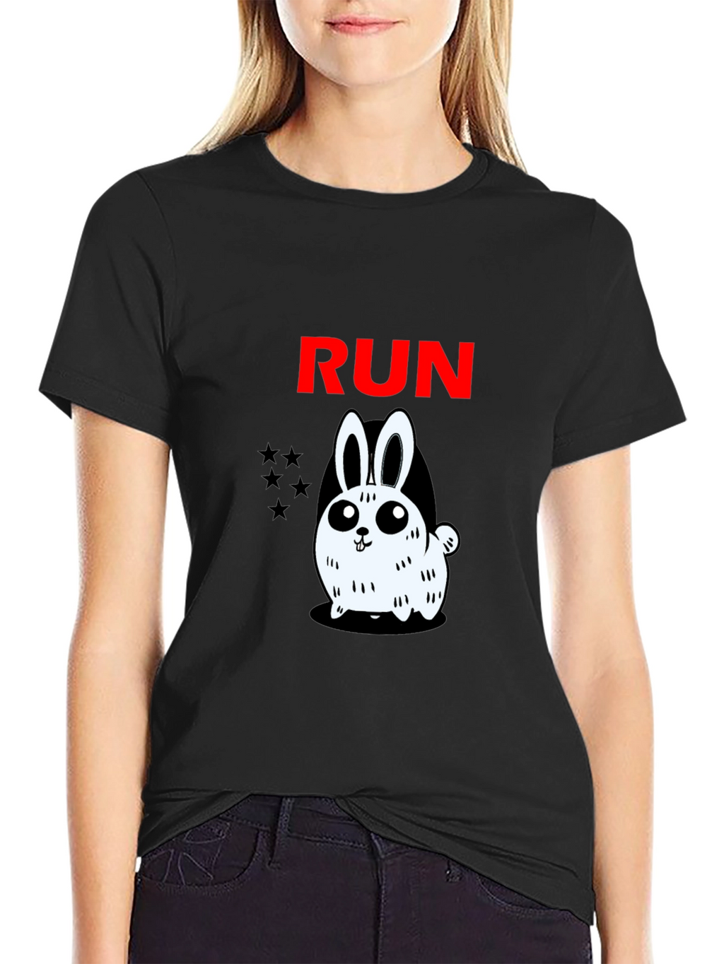 Run Bunny Graphic Tee -  Mens Black Cotton T-Shirt