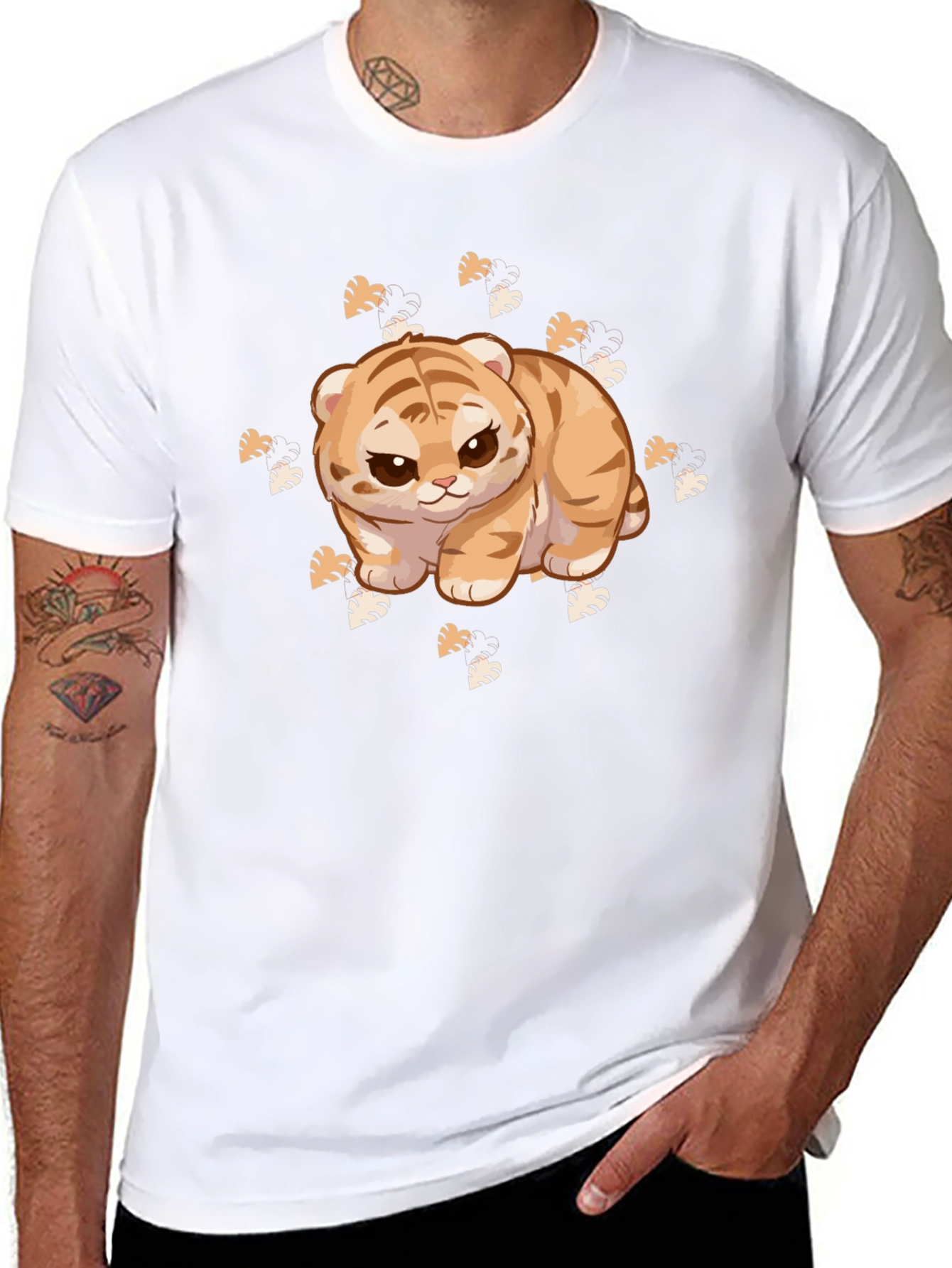Cute Tiger Cub Graphic Print Black T-Shirt