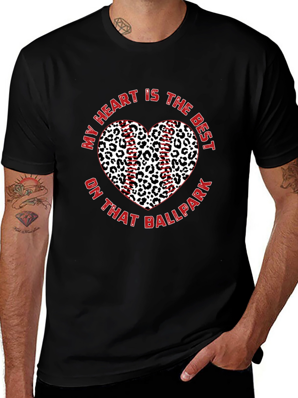 Baseball Leopard Heart T-Shirt