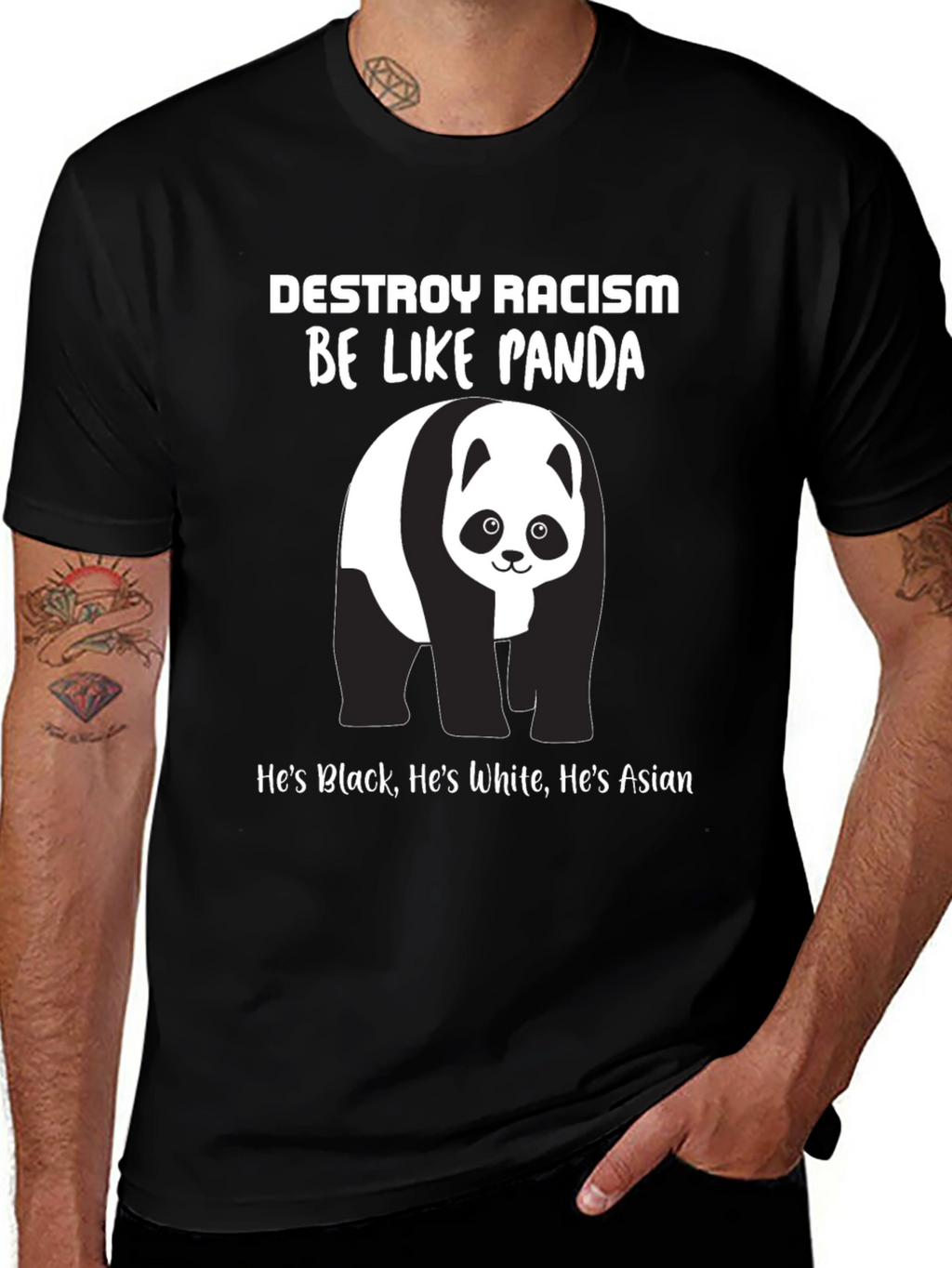 Destroy Racism Panda T-Shirt - Black