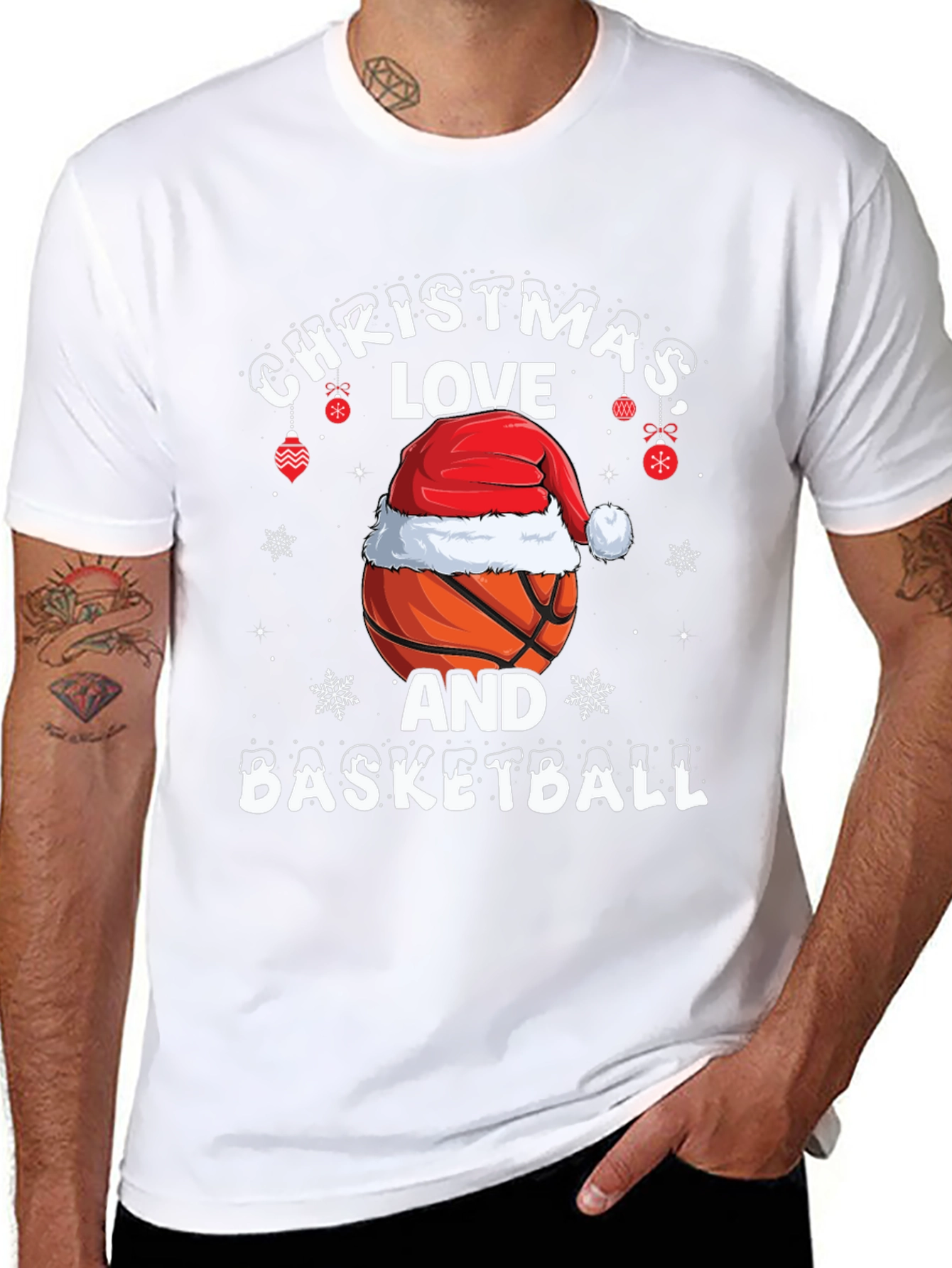 Christmas Love and Basketball Graphic T-Shirt