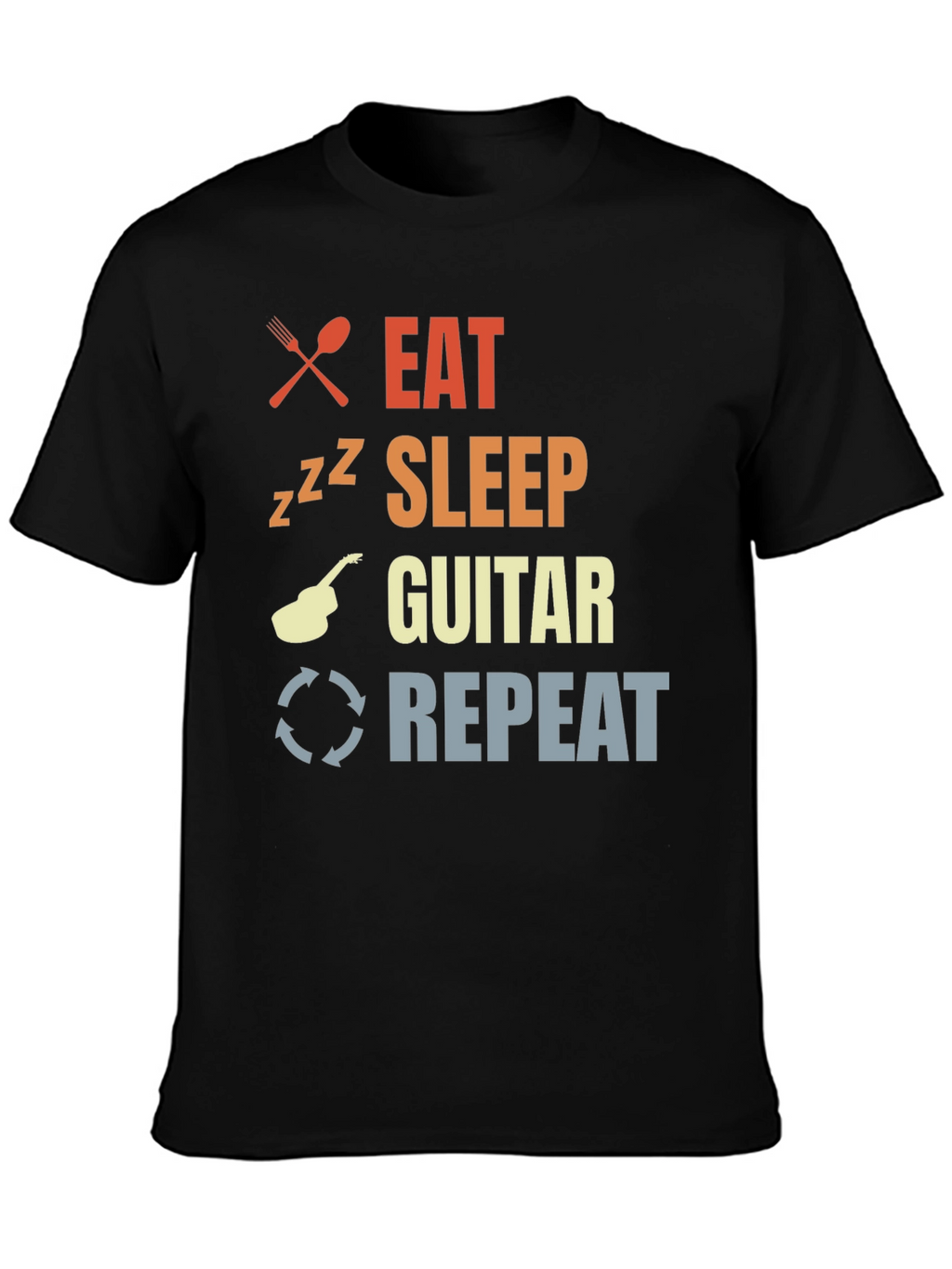 Eat Sleep Guitar Repeat Black T-Shirt
