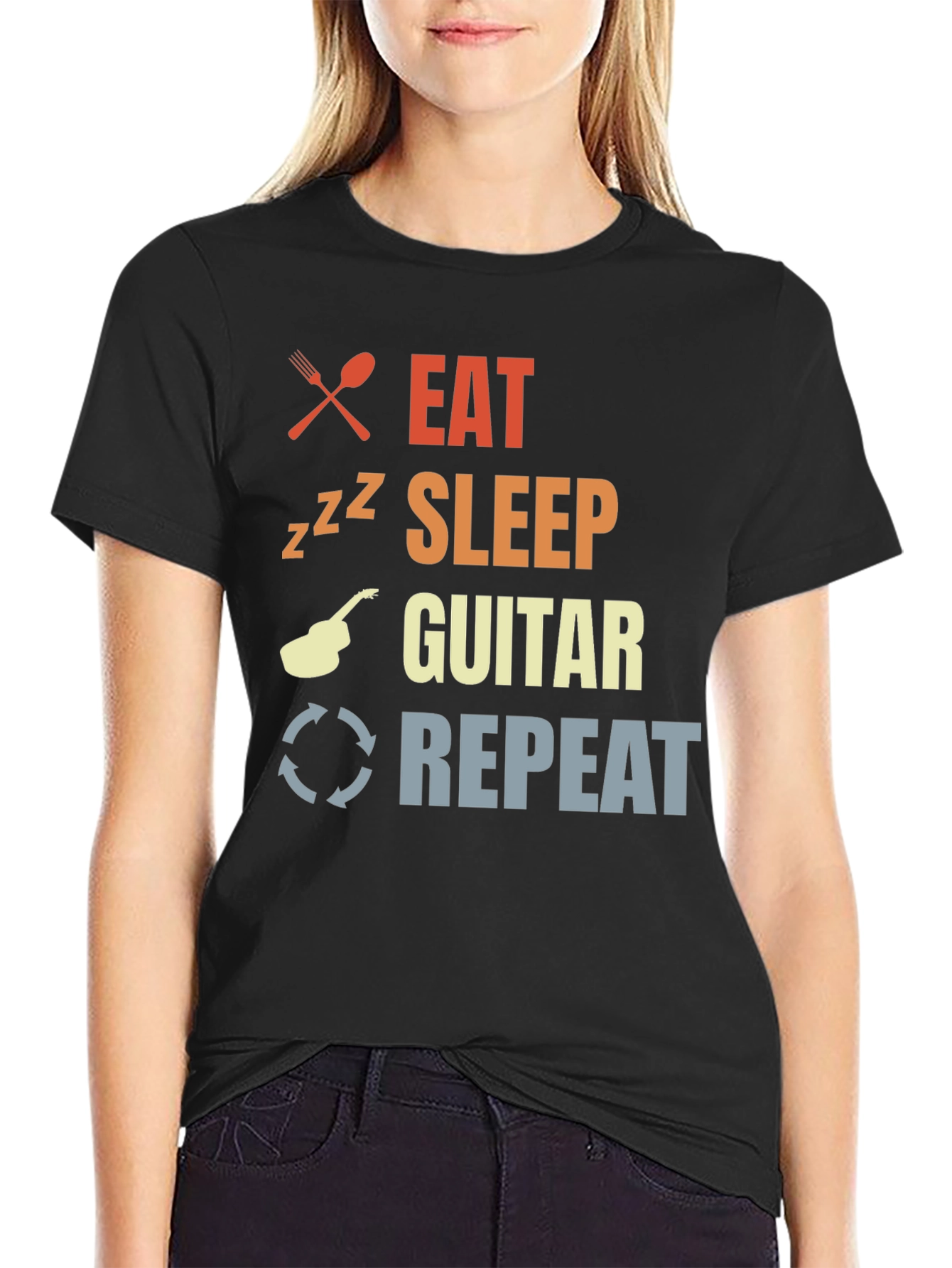 Eat Sleep Guitar Repeat Black T-Shirt