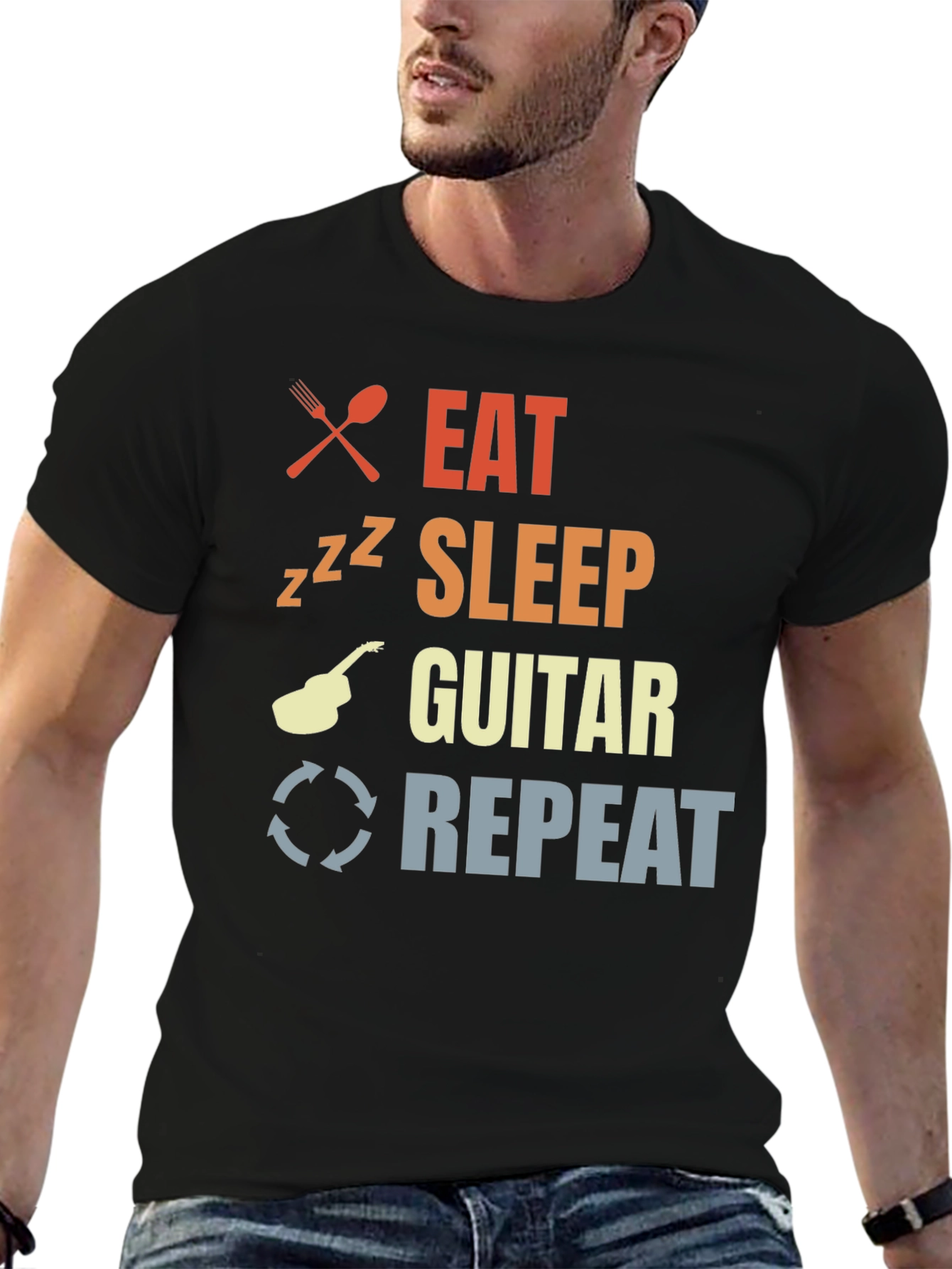 Eat Sleep Guitar Repeat Black T-Shirt