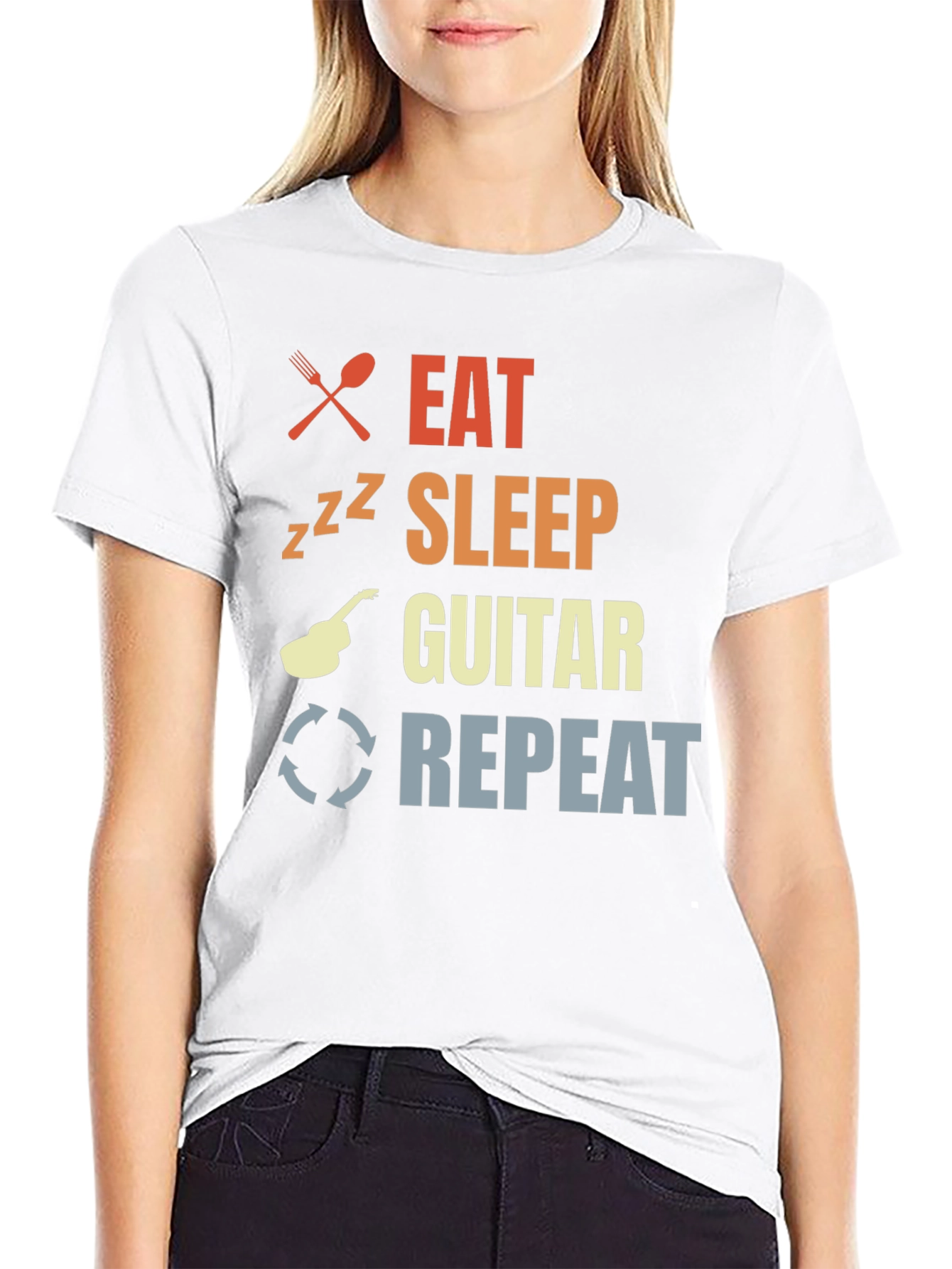 Eat Sleep Guitar Repeat Black T-Shirt