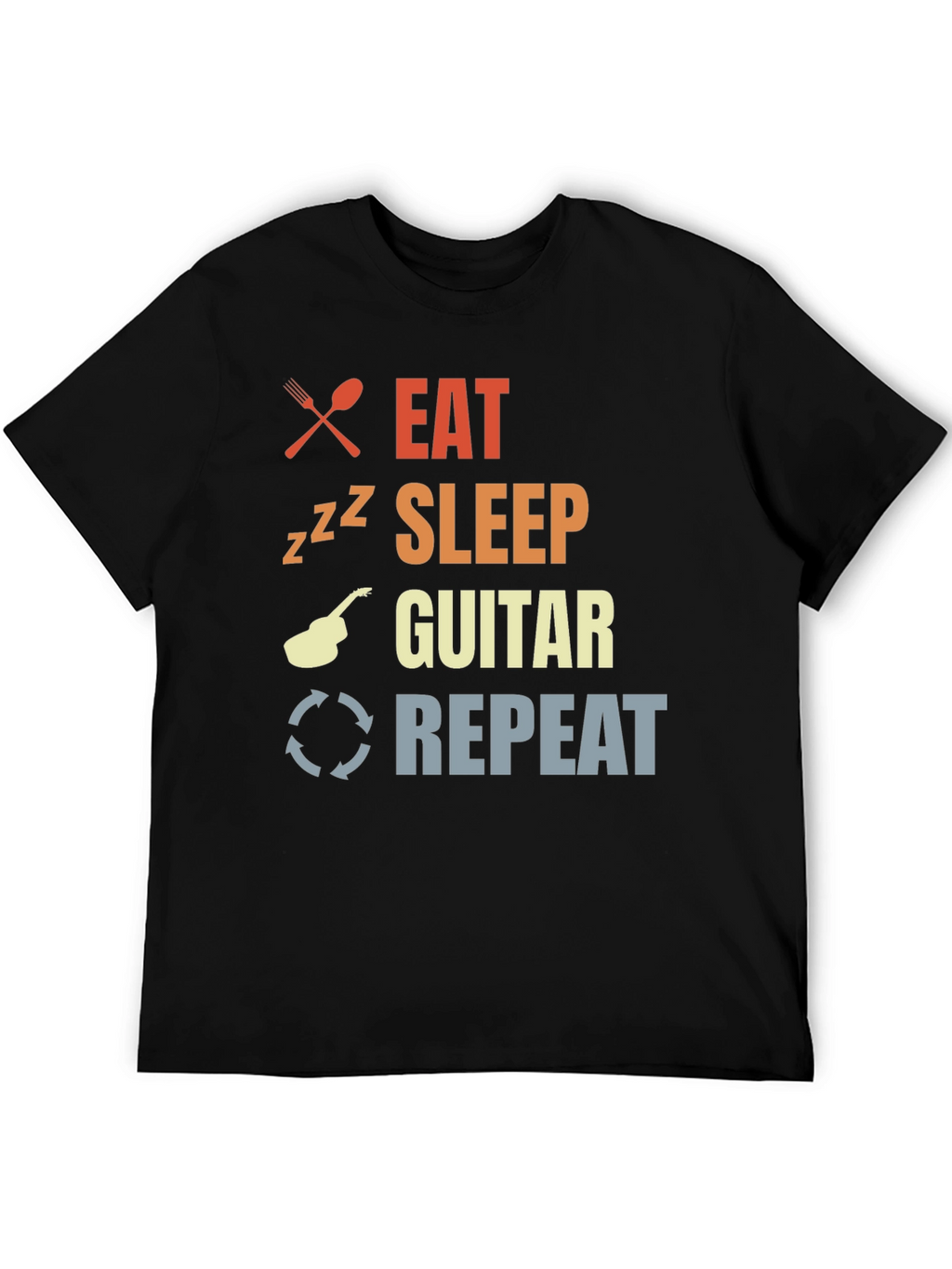 Eat Sleep Guitar Repeat Black T-Shirt