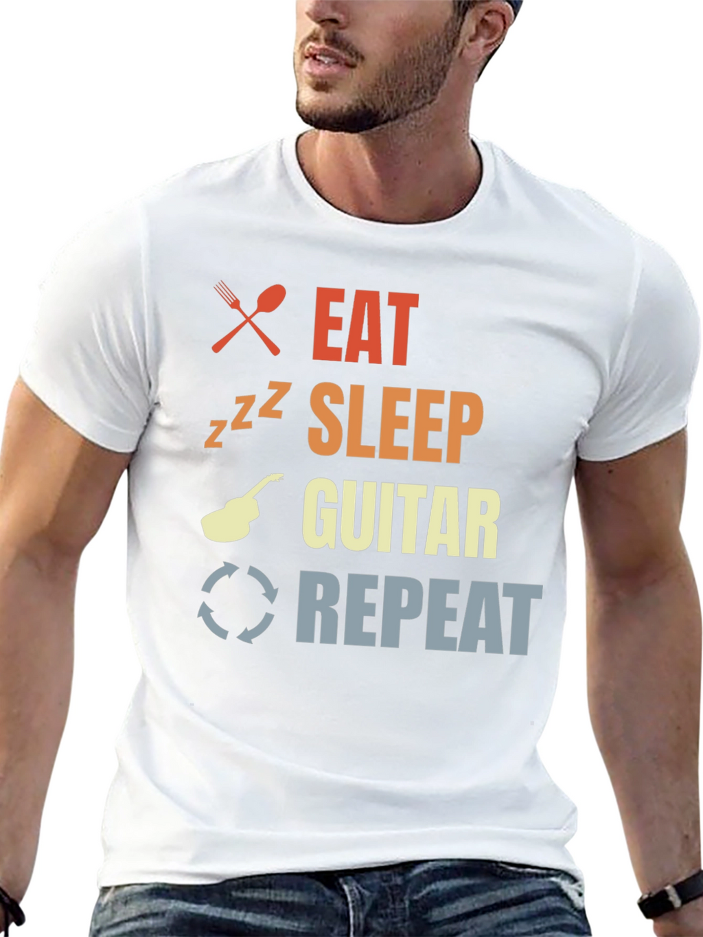 Eat Sleep Guitar Repeat Black T-Shirt