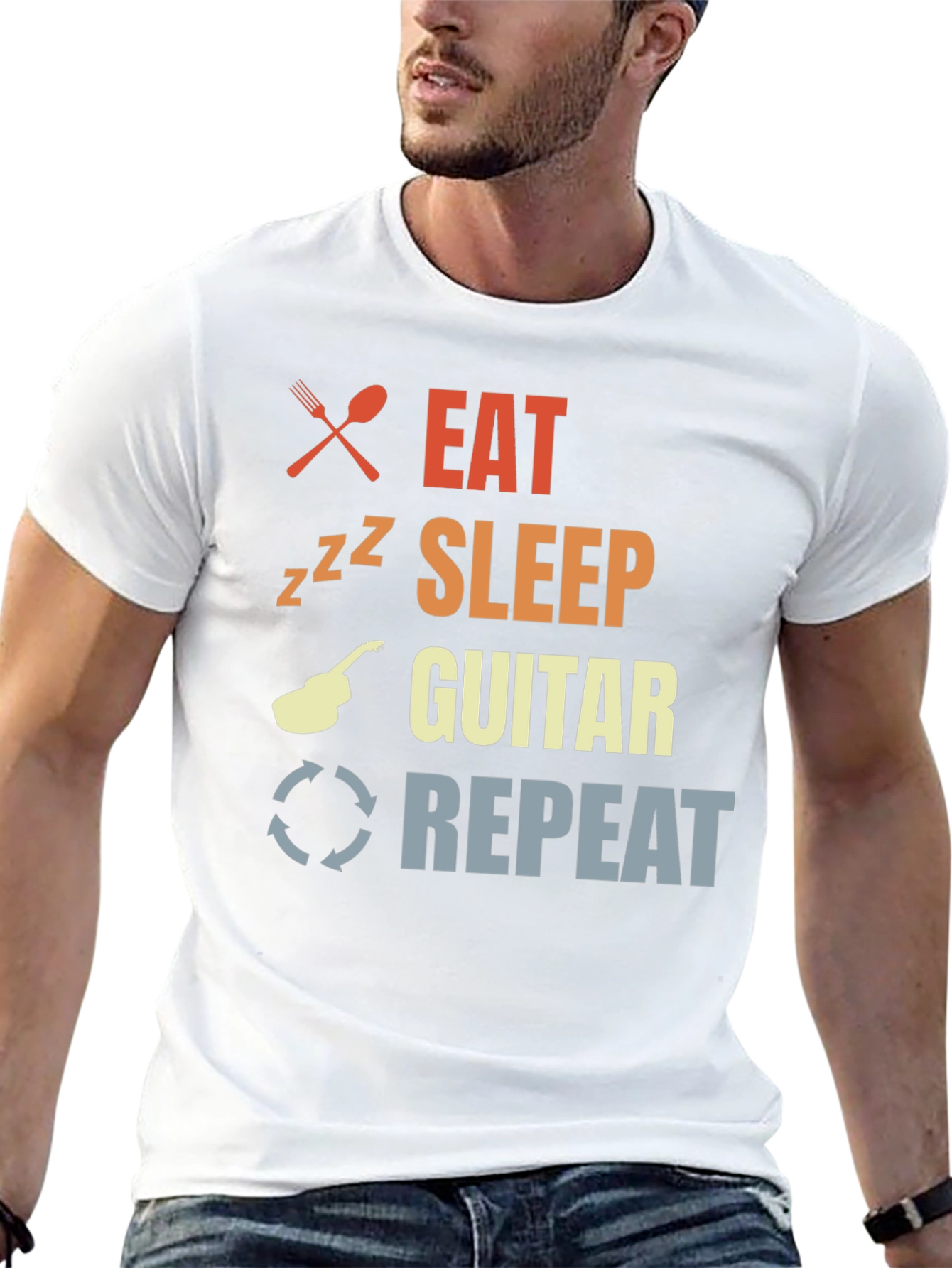 Eat Sleep Guitar Repeat Black T-Shirt