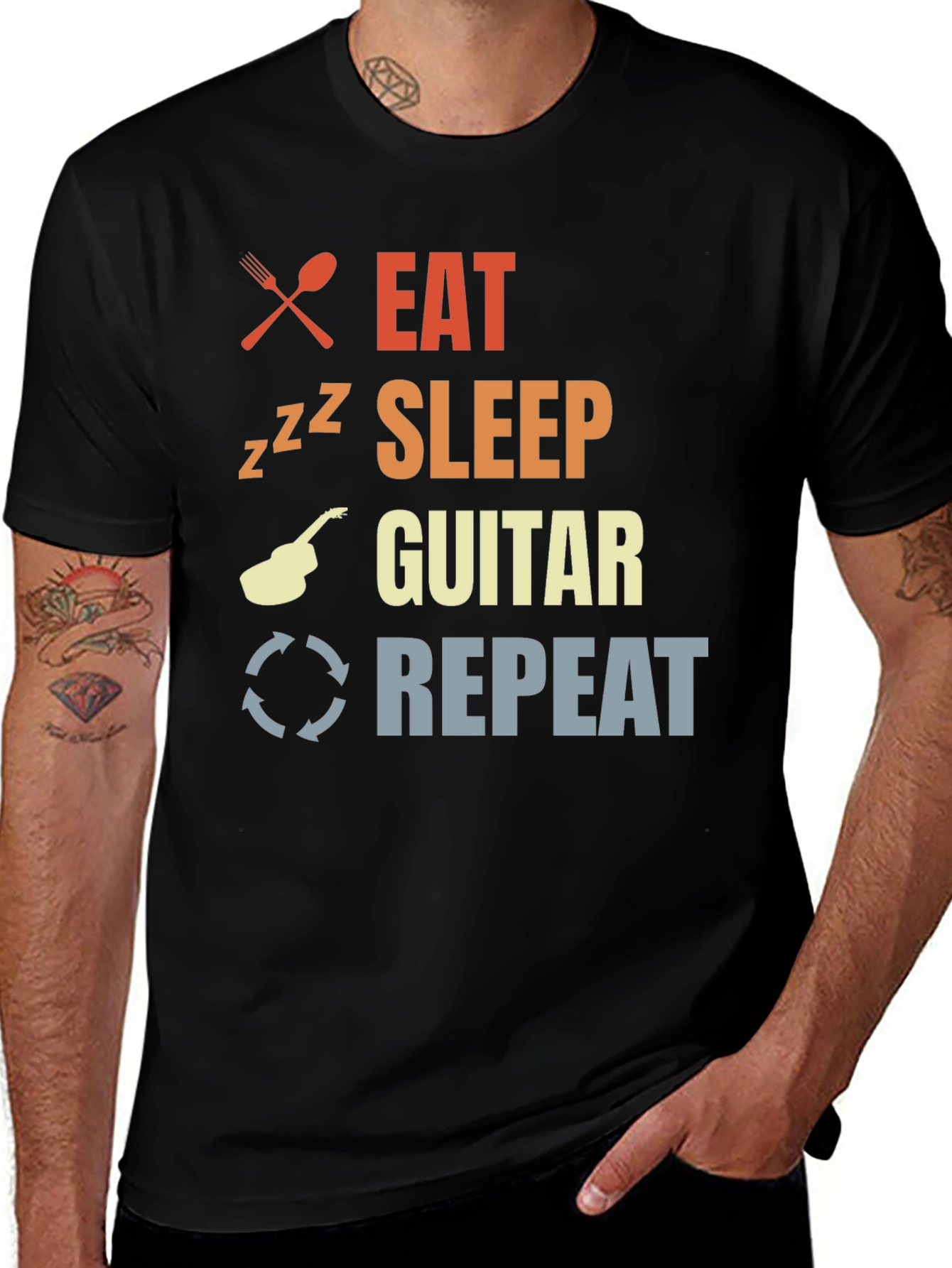 Eat Sleep Guitar Repeat Black T-Shirt
