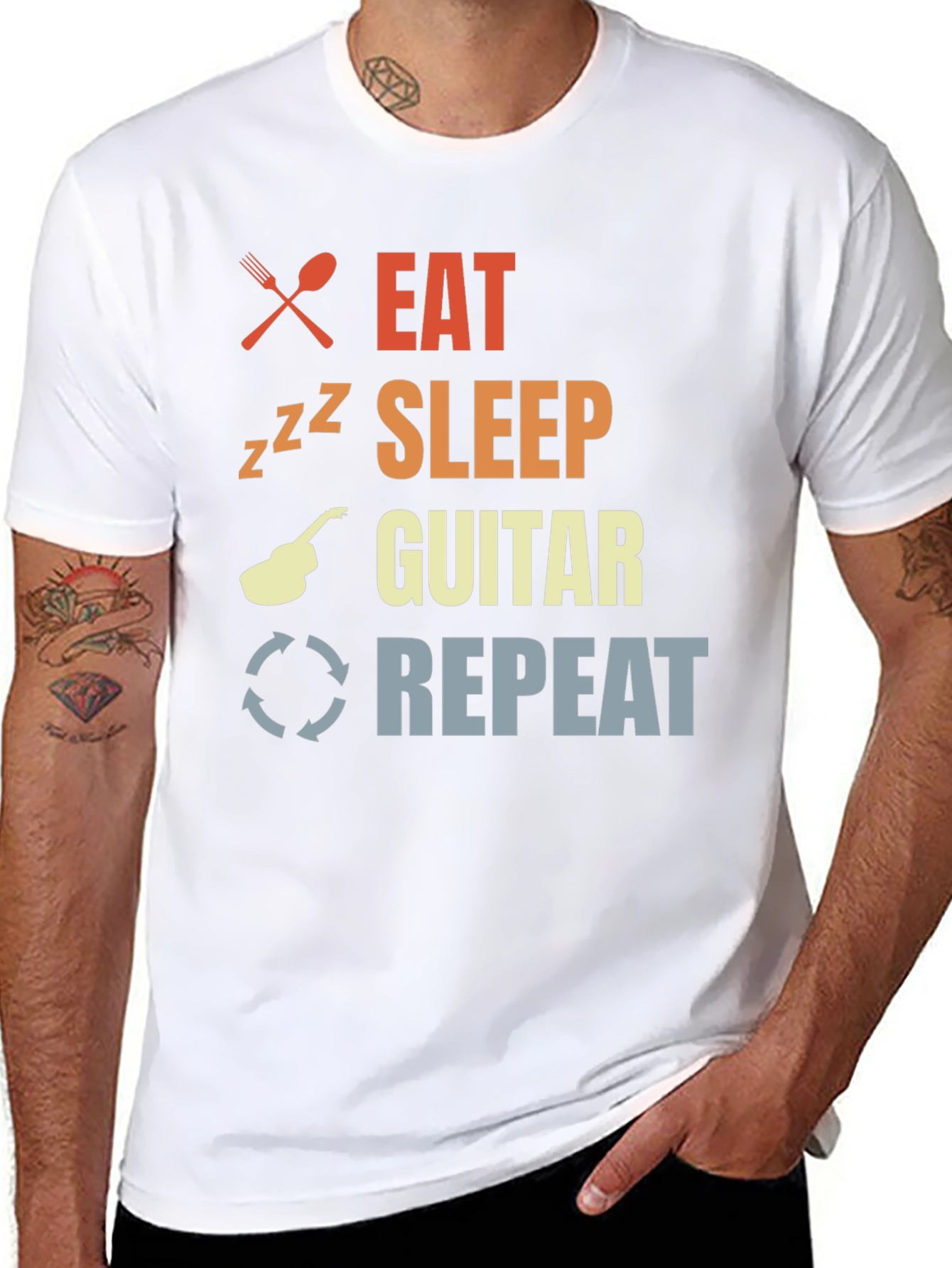 Eat Sleep Guitar Repeat Black T-Shirt