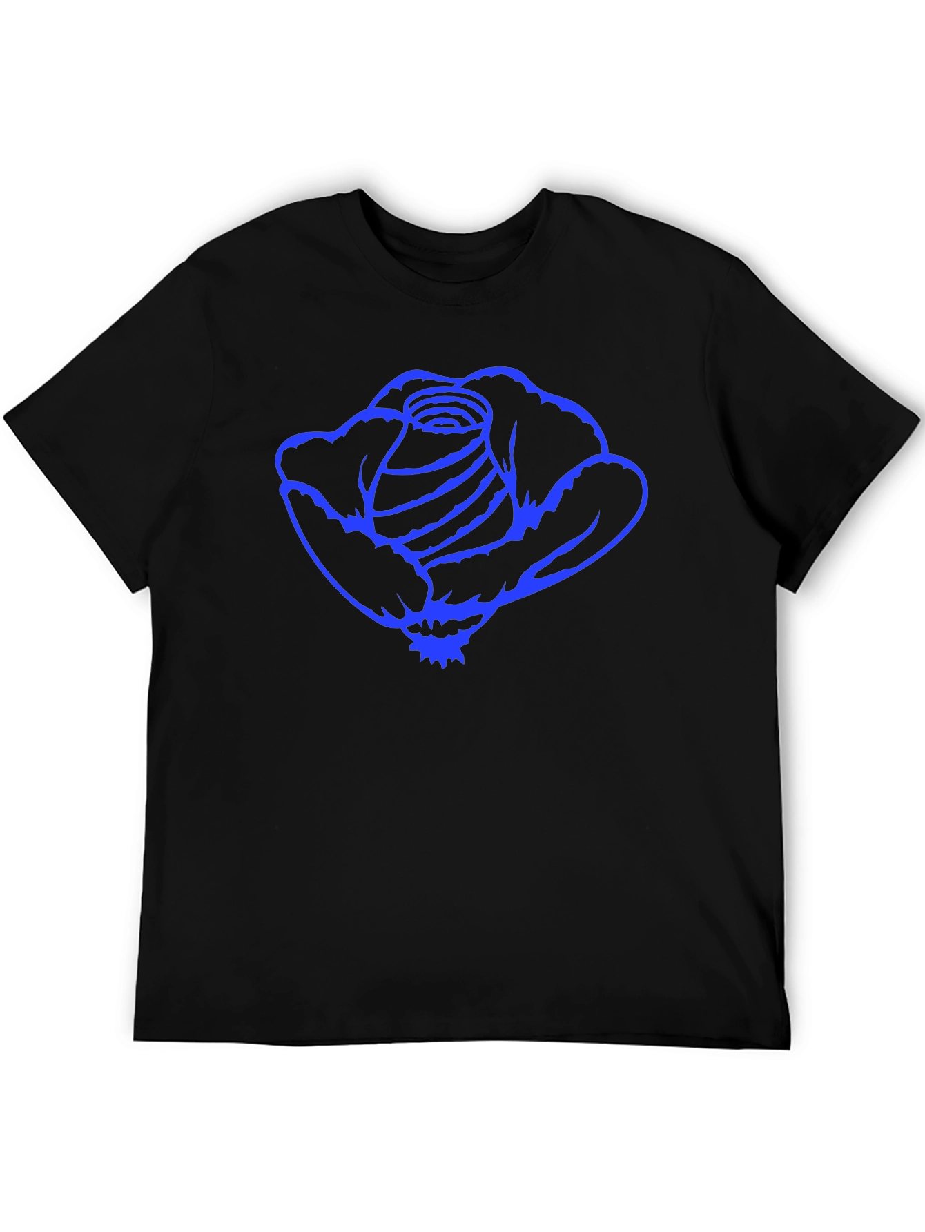 Black T-Shirt with Blue Rose Graphic Print