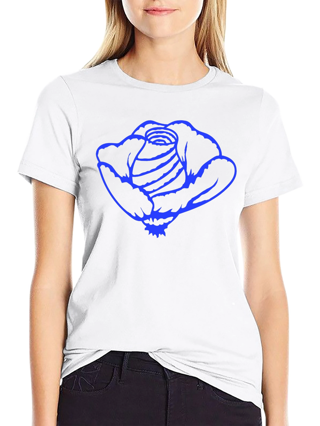 Black T-Shirt with Blue Rose Graphic Print