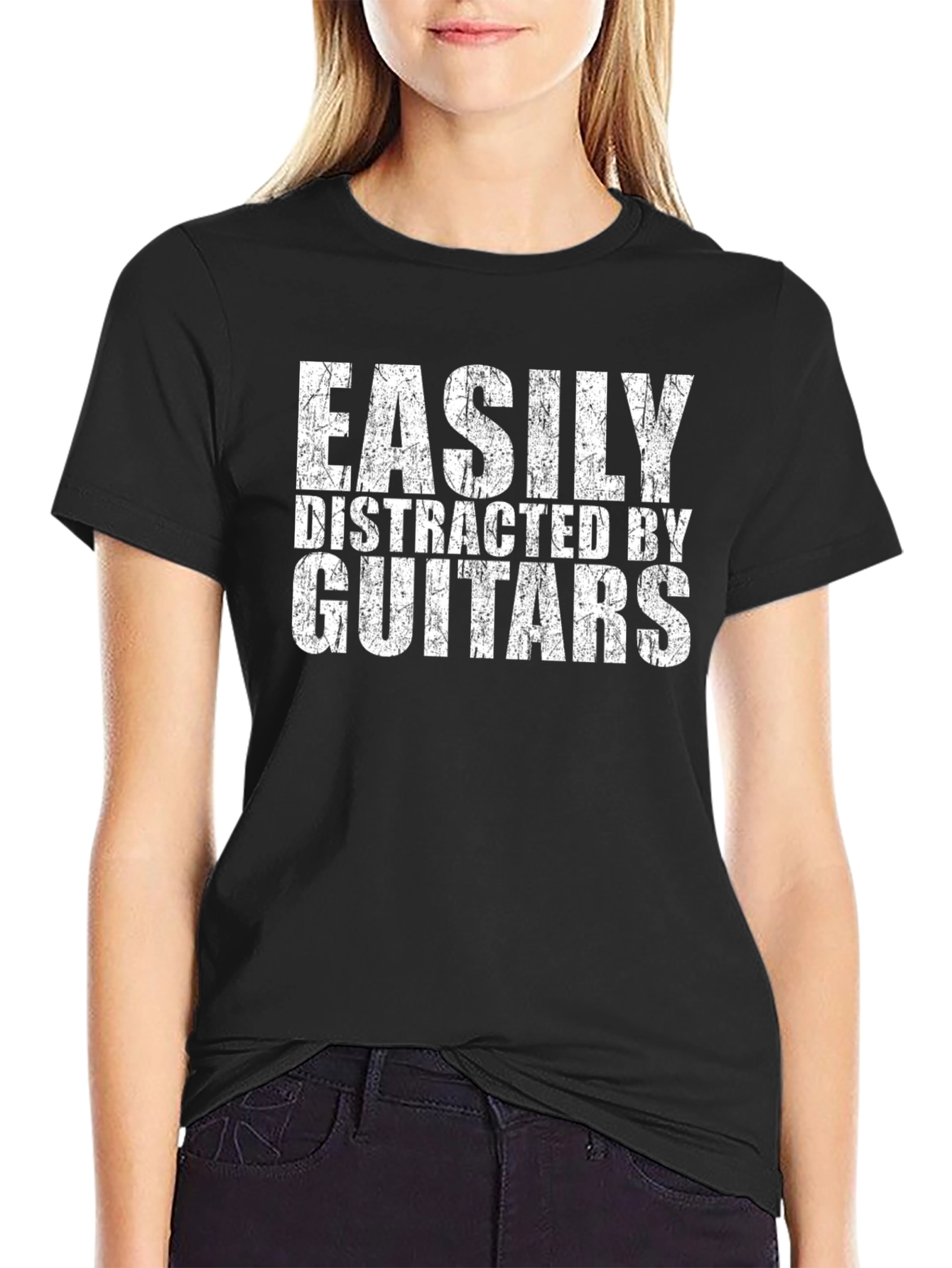 Easily Distracted By Guitars Graphic Tee - Black Cotton T-Shirt