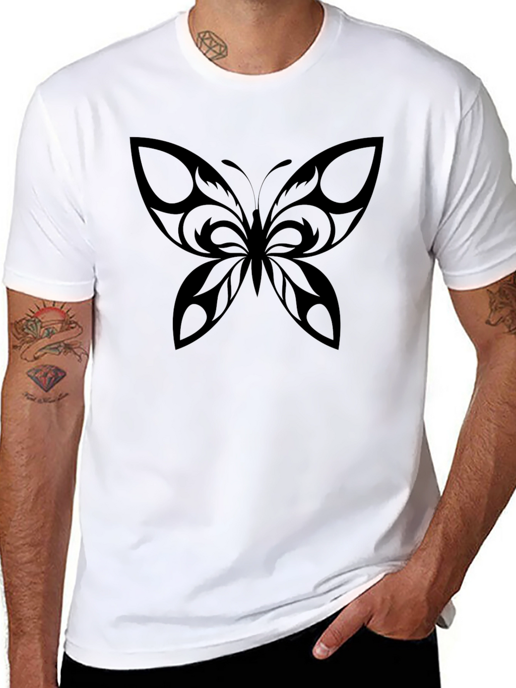 Black Butterfly Graphic Tee - Mens Casual T-Shirt