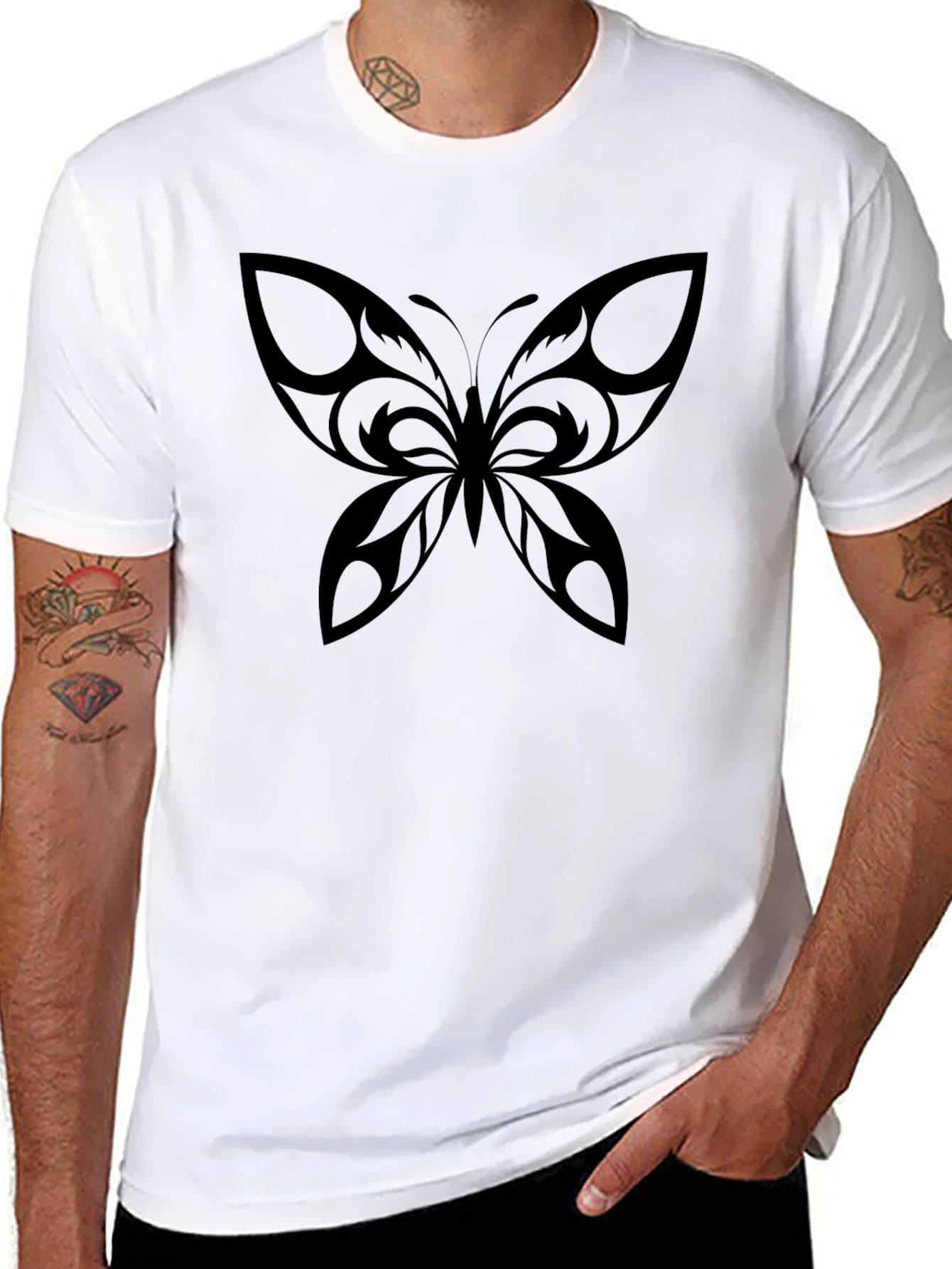 Black Butterfly Graphic Tee - Mens Casual T-Shirt