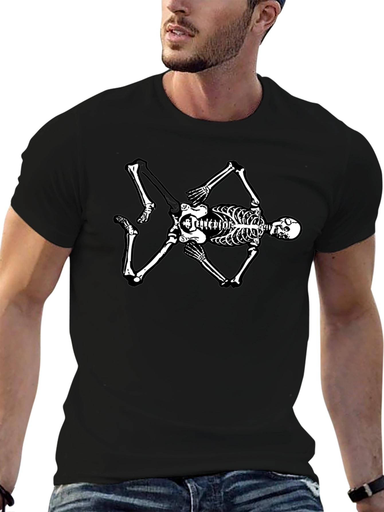 Skeleton Graphic Tee - Black Cotton Blend T-Shirt
