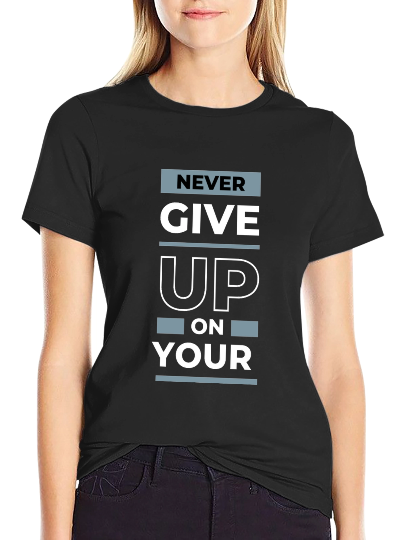 Never Give Up Graphic Print T-Shirt