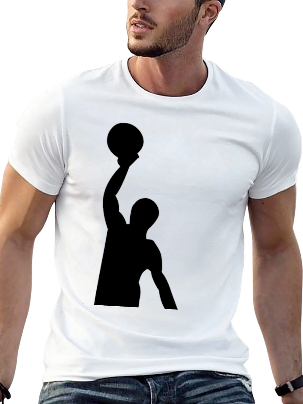 Basketball Silhouette Graphic Tee - Black Cotton T-Shirt
