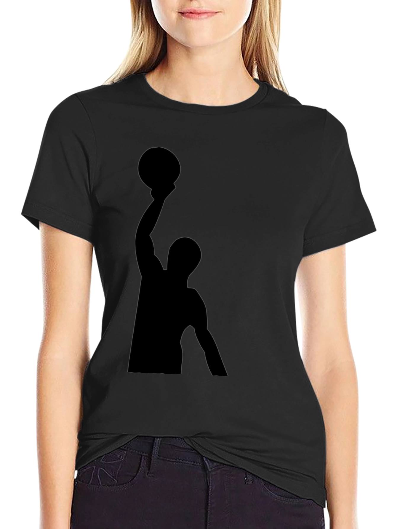 Basketball Silhouette Graphic Tee - Black Cotton T-Shirt