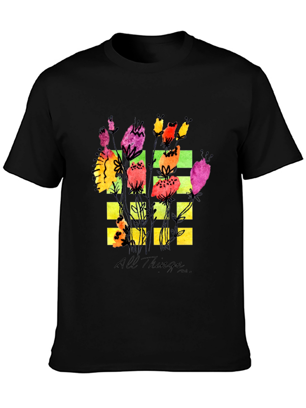 Floral Grid Graphic T-Shirt - All Things Design
