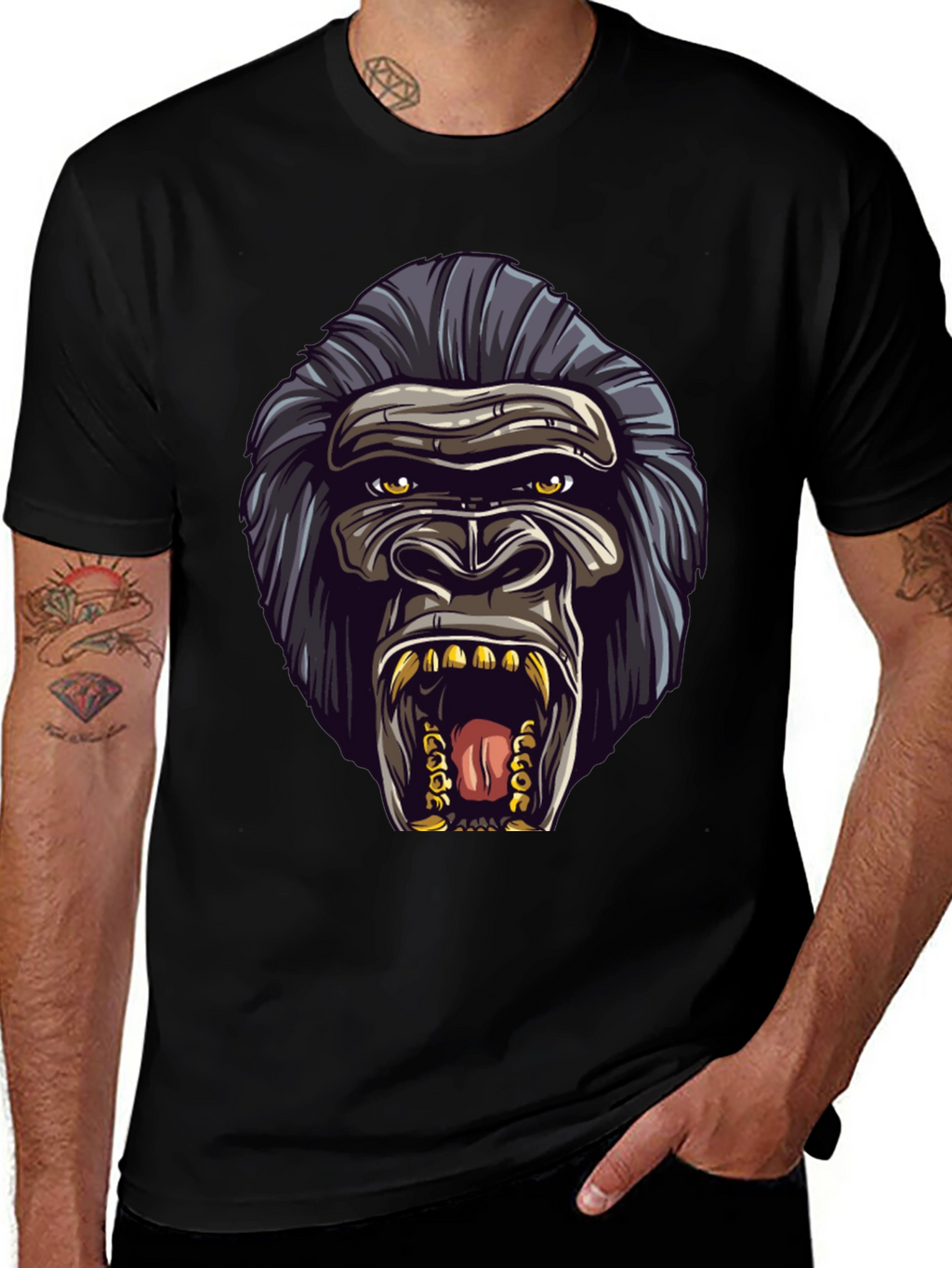 Gorilla Graphic Black T-Shirt - Bold Animal Design