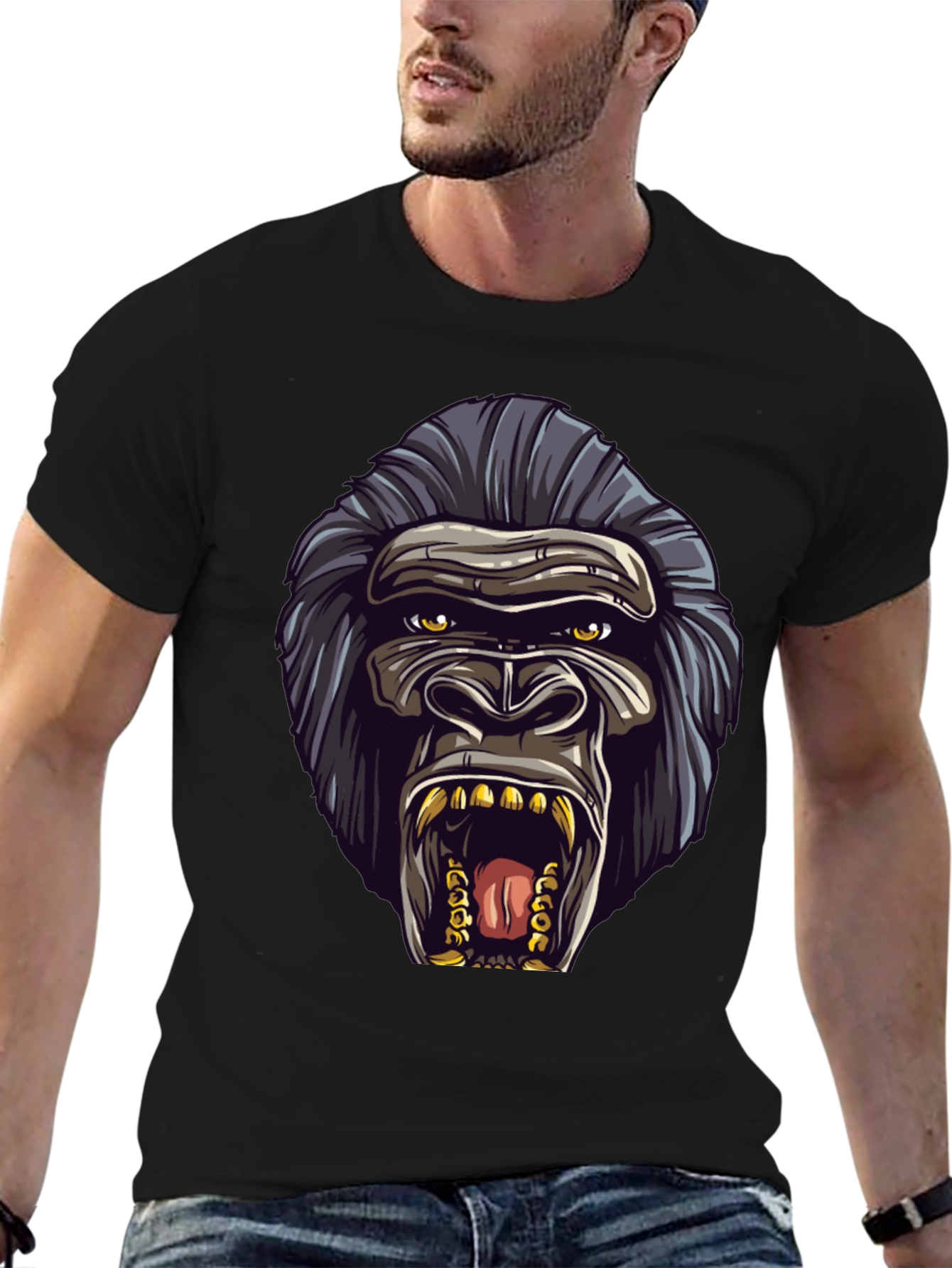 Gorilla Graphic Black T-Shirt - Bold Animal Design
