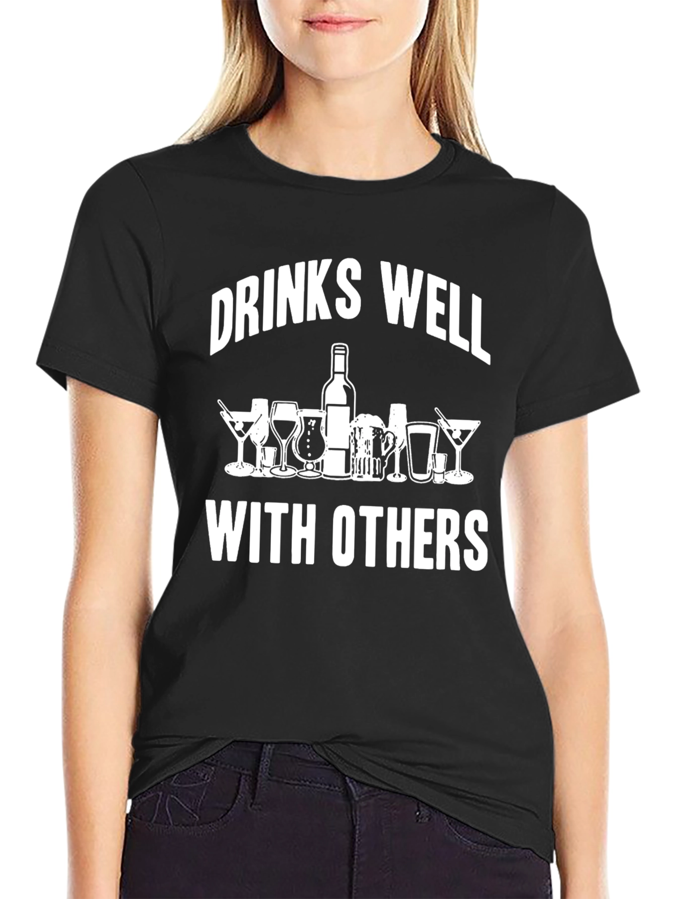 Drinks Well With Others Graphic Tee - Black