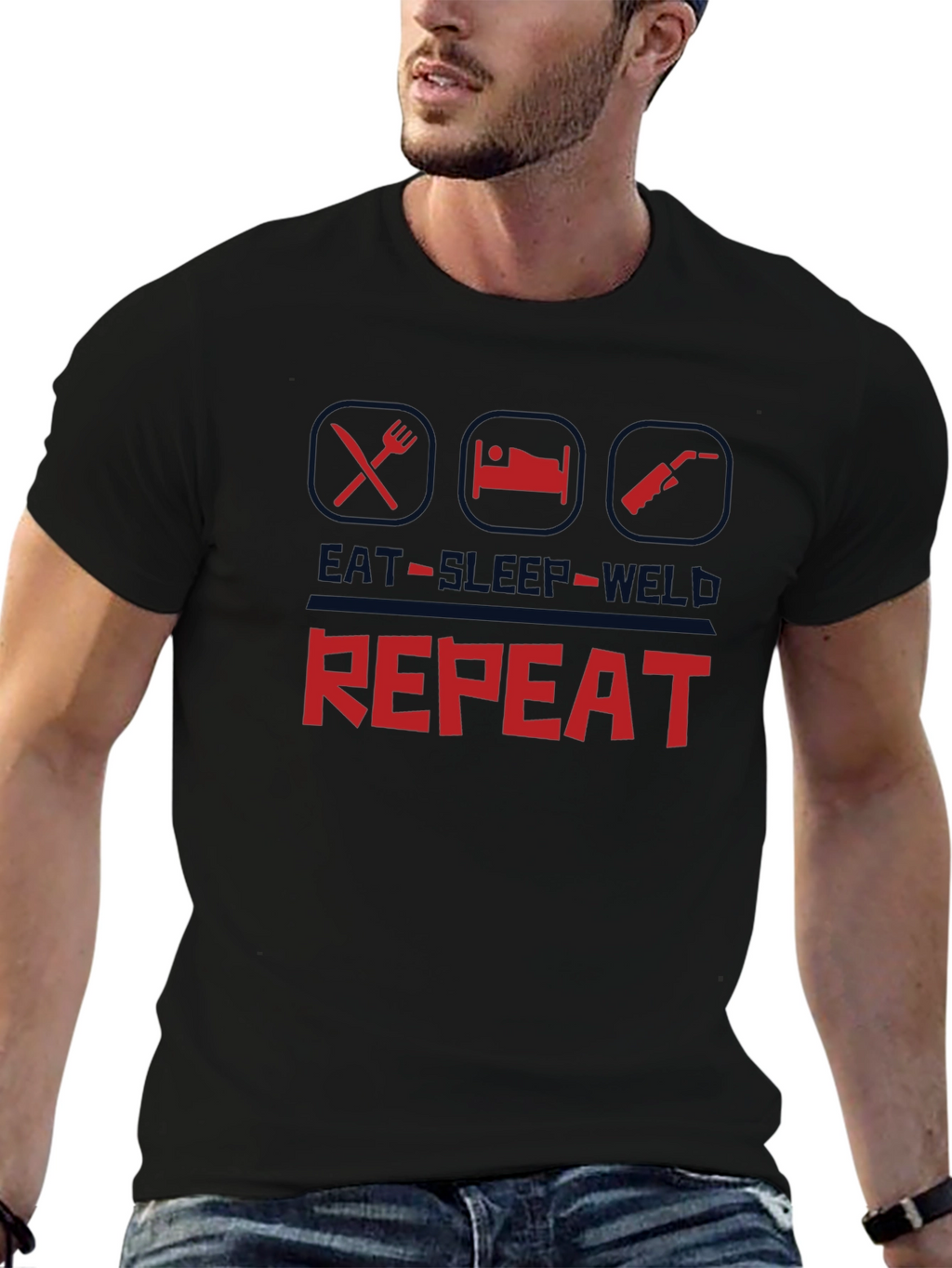 Eat Sleep Weld Repeat T-Shirt - Black