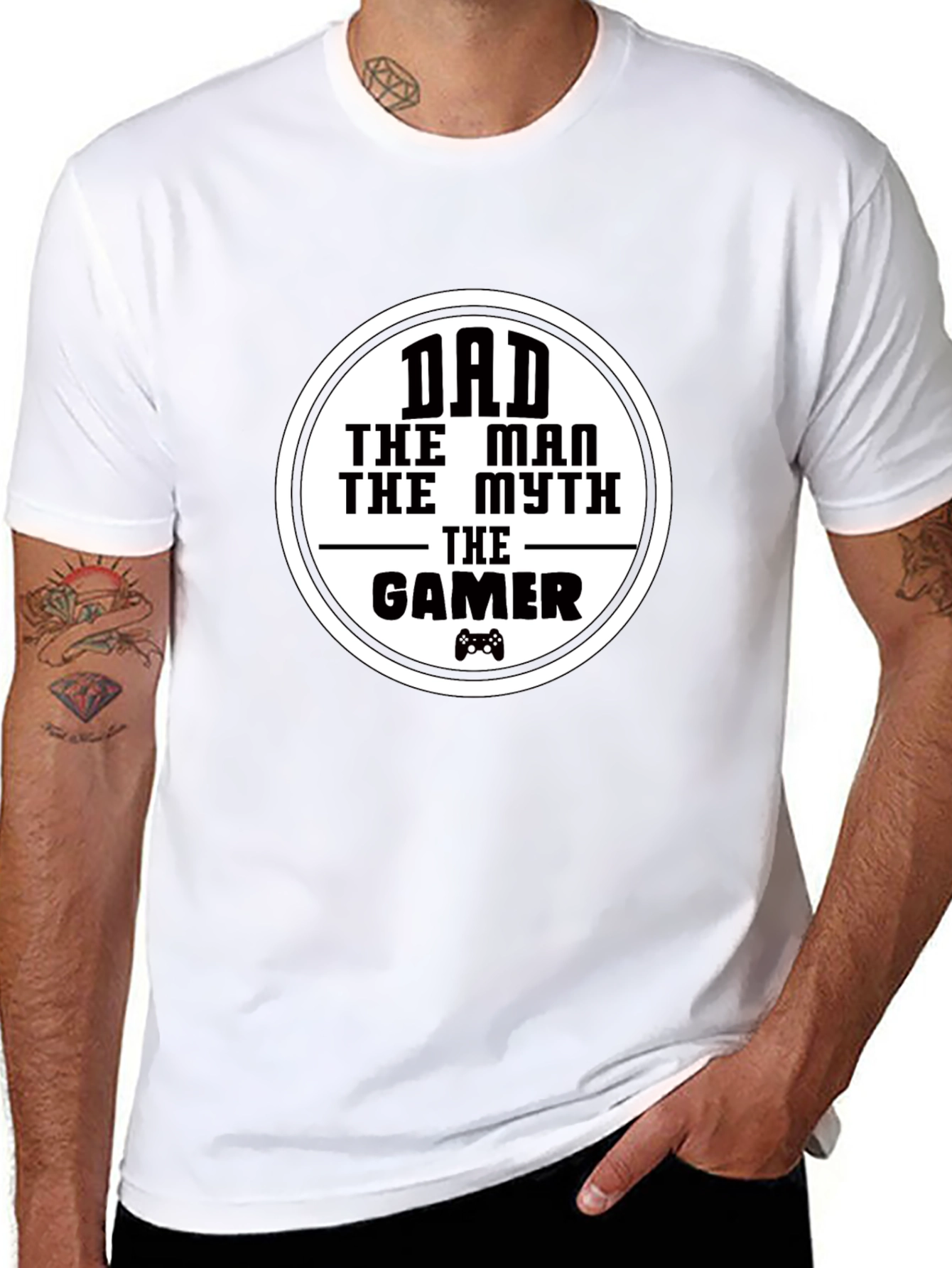Dad The Man Myth Gamer - Black Graphic T-Shirt