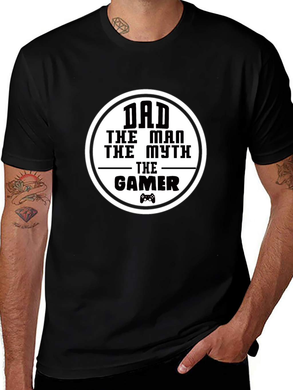 Dad The Man Myth Gamer - Black Graphic T-Shirt