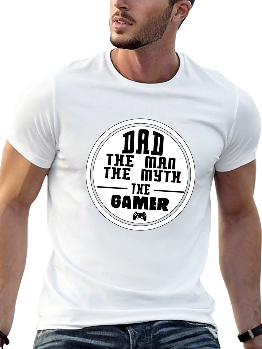 Dad The Man Myth Gamer - Black Graphic T-Shirt