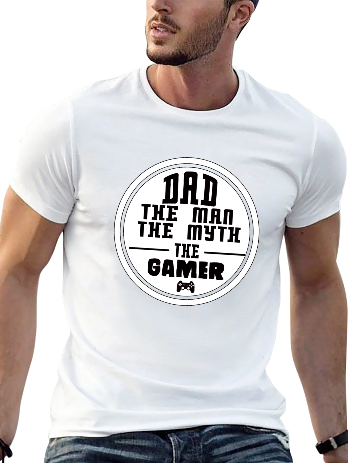 Dad The Man Myth Gamer - Black Graphic T-Shirt