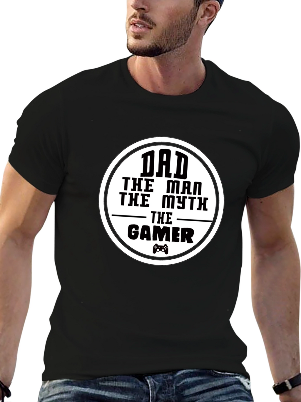 Dad The Man Myth Gamer - Black Graphic T-Shirt