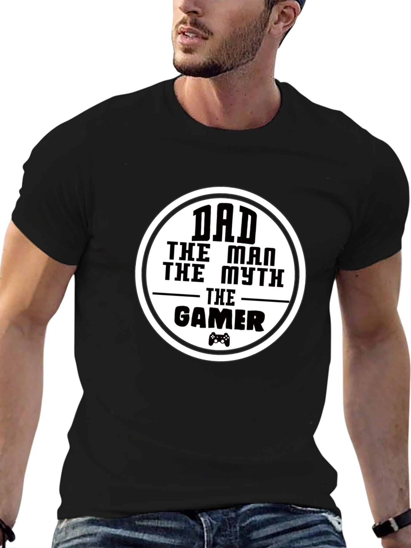 Dad The Man Myth Gamer - Black Graphic T-Shirt