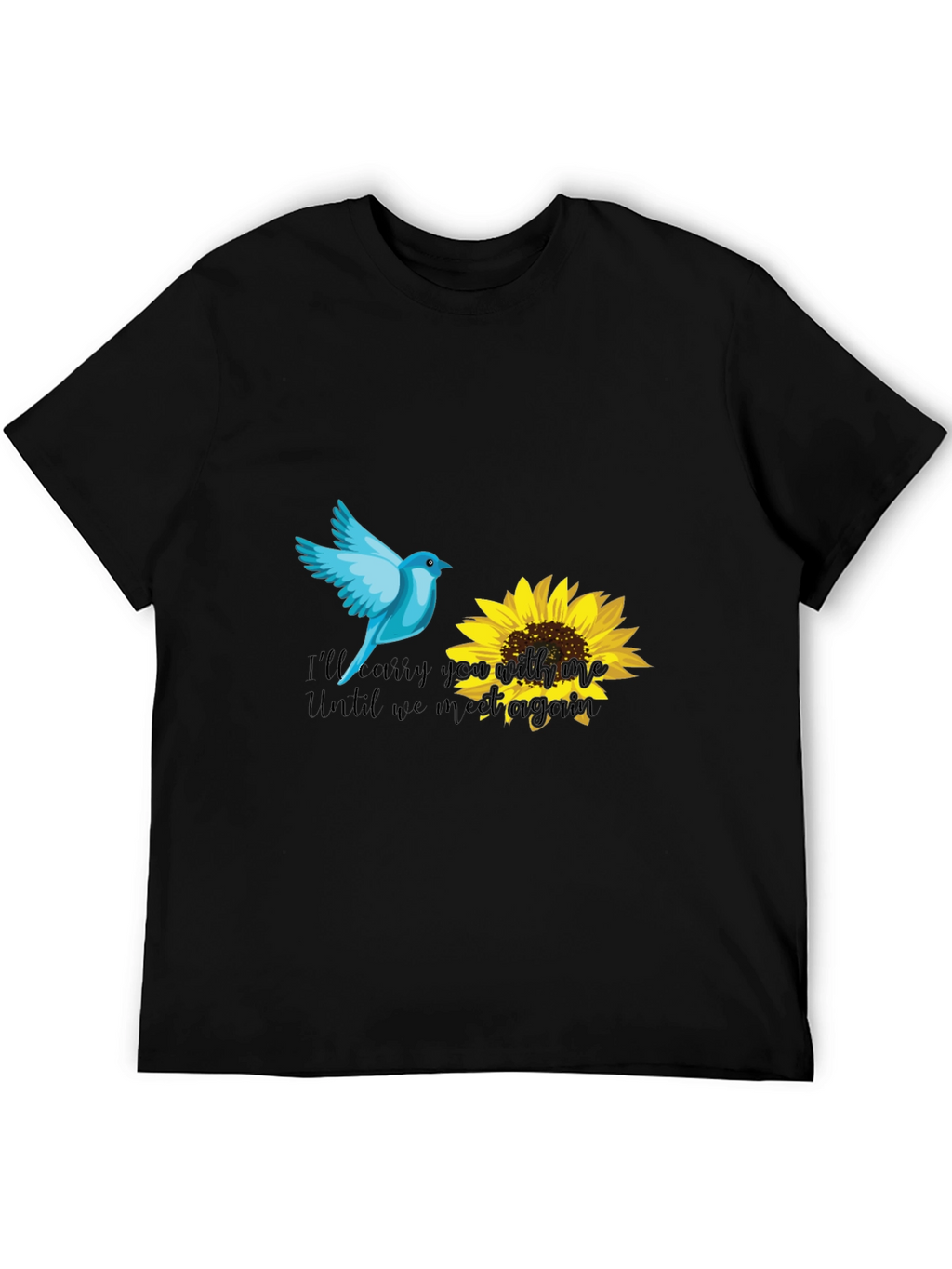 Blue Bird & Sunflower Graphic Black T-Shirt