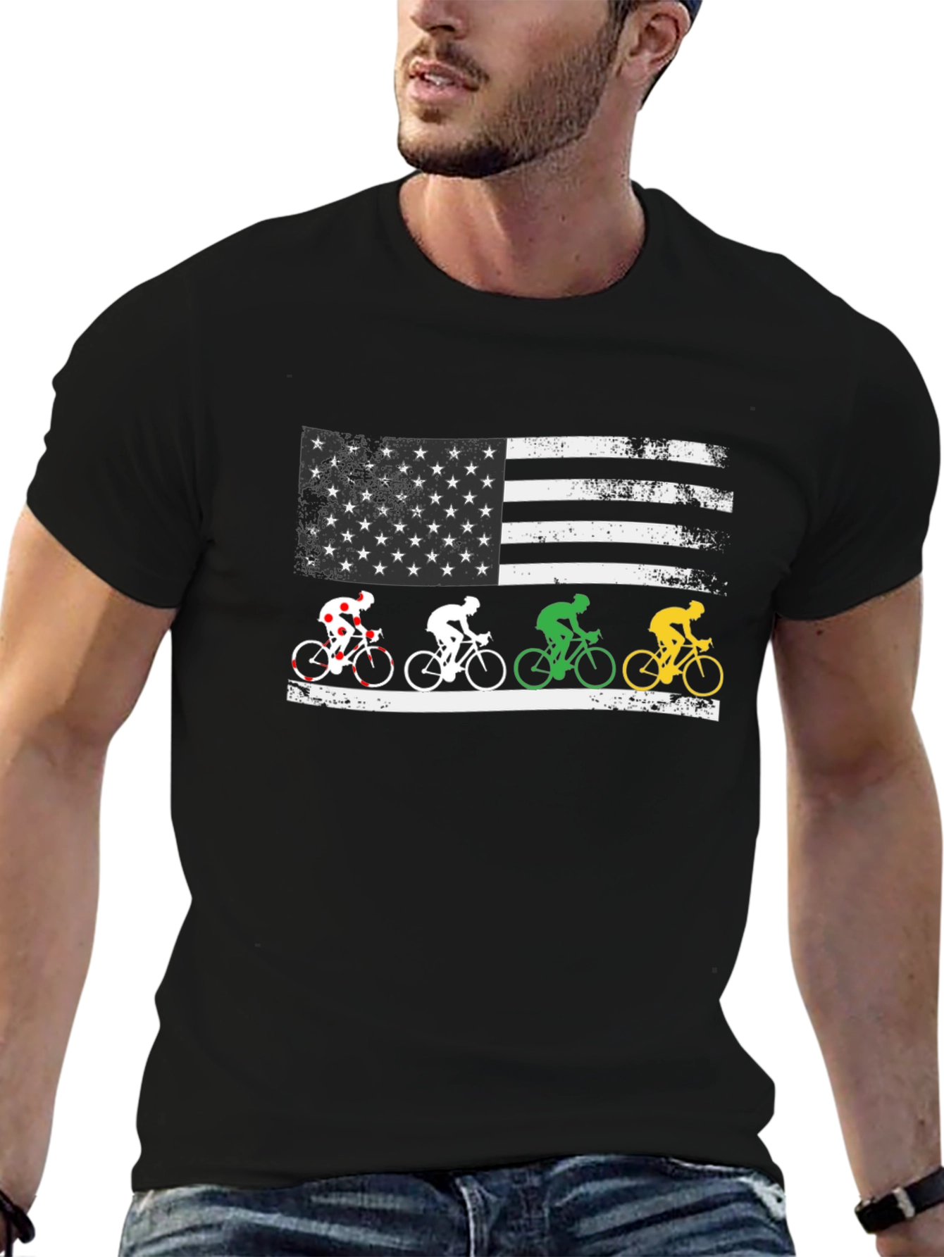 Patriotic Cyclist USA Flag Graphic T-Shirt