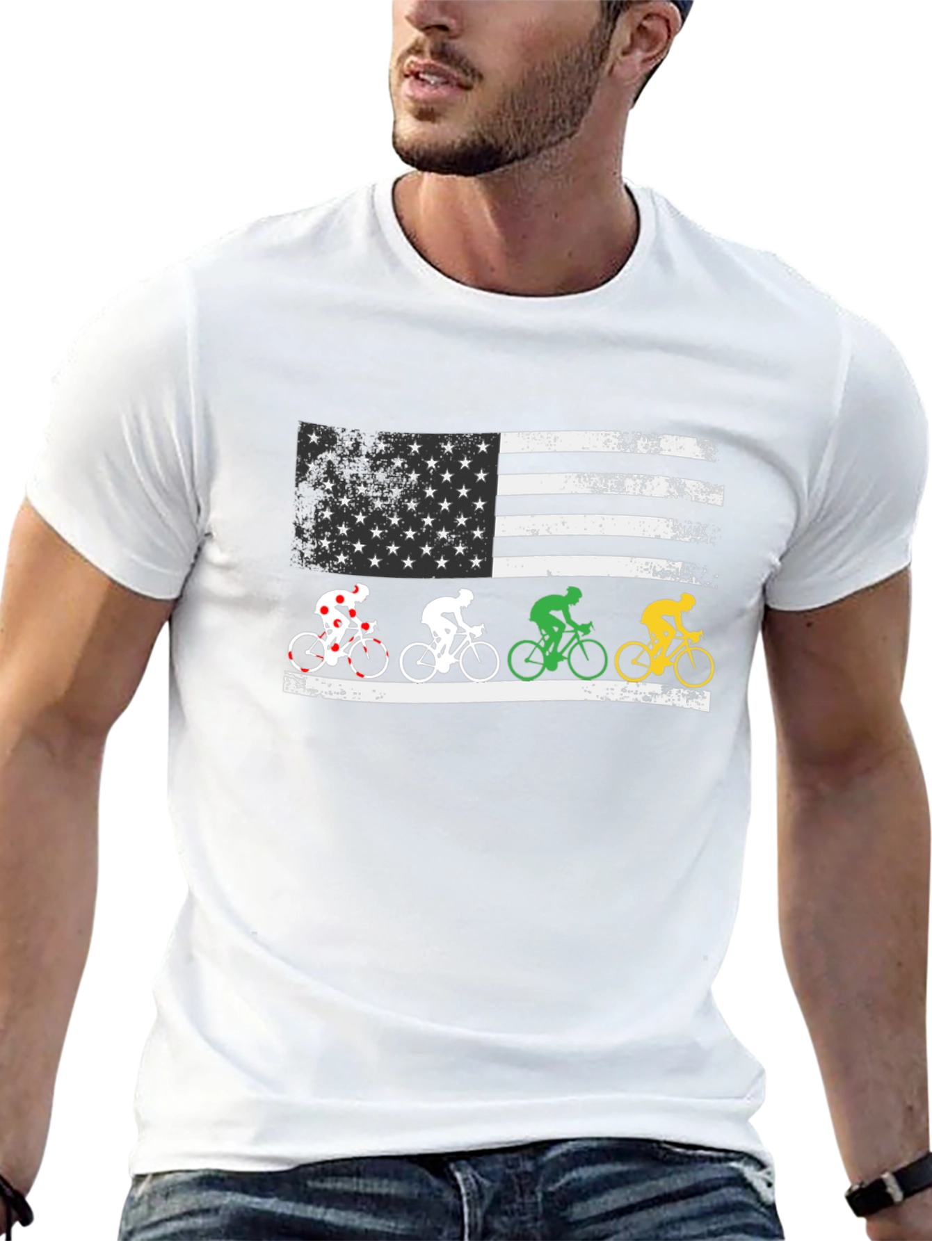 Patriotic Cyclist USA Flag Graphic T-Shirt
