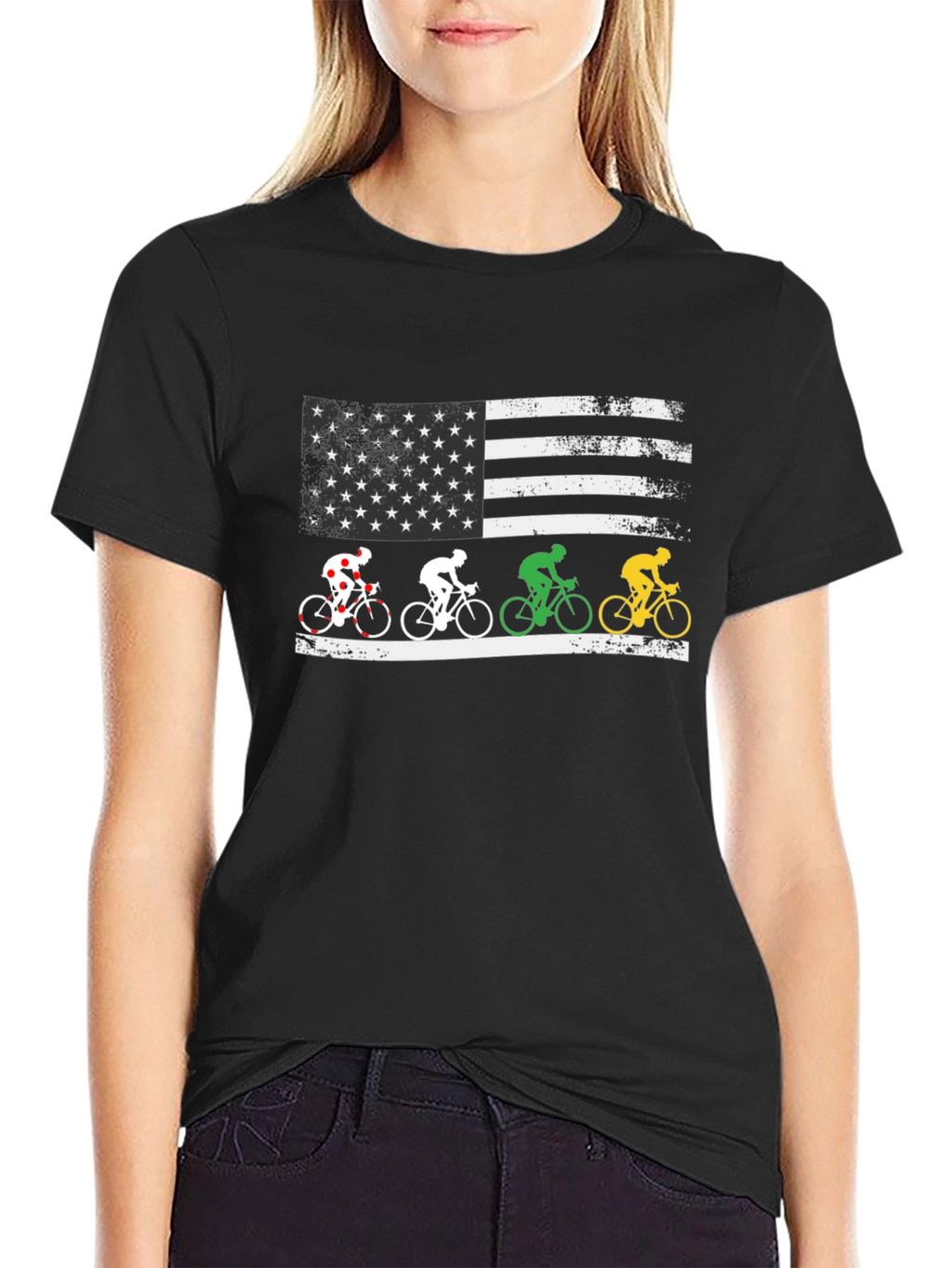 Patriotic Cyclist USA Flag Graphic T-Shirt