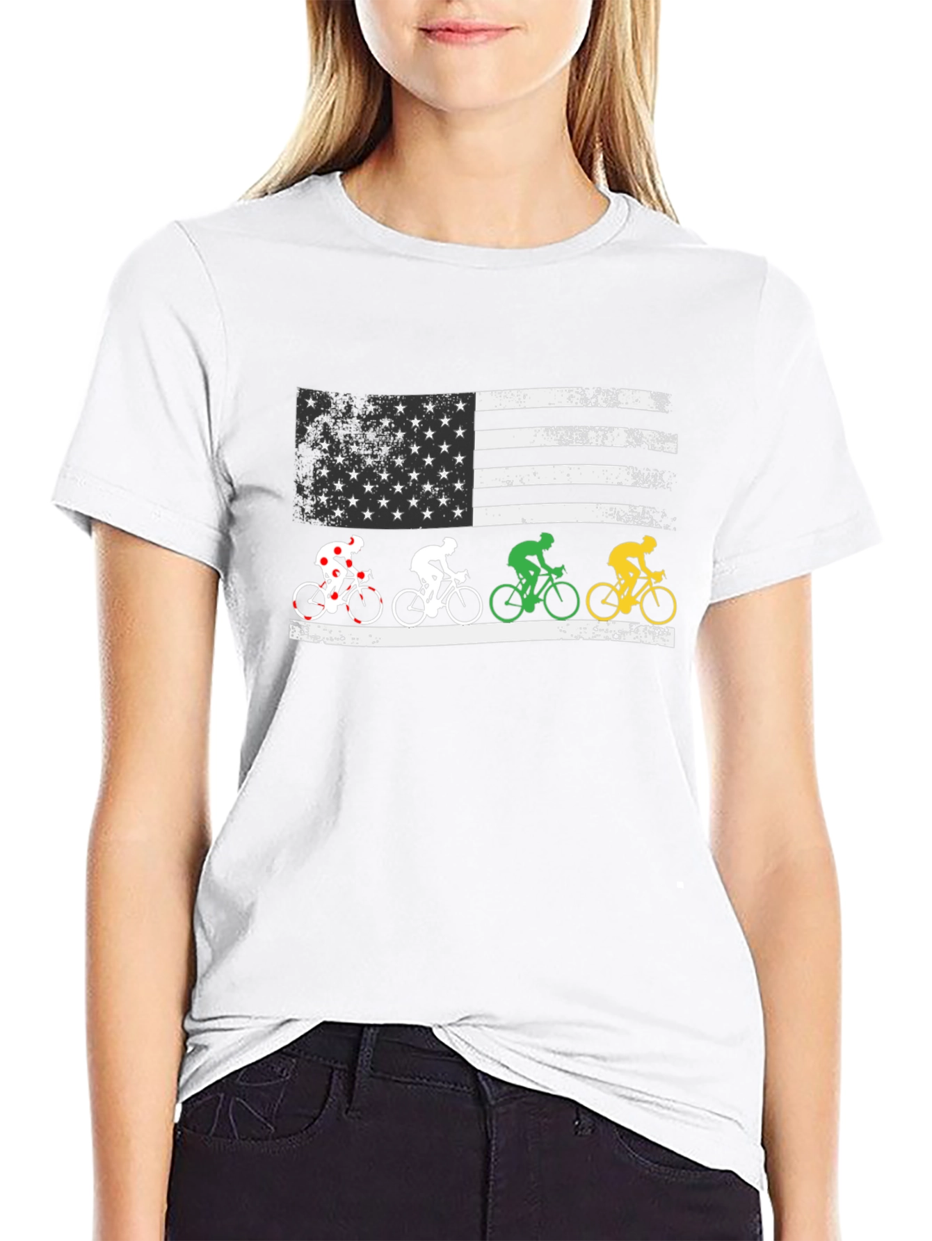Patriotic Cyclist USA Flag Graphic T-Shirt
